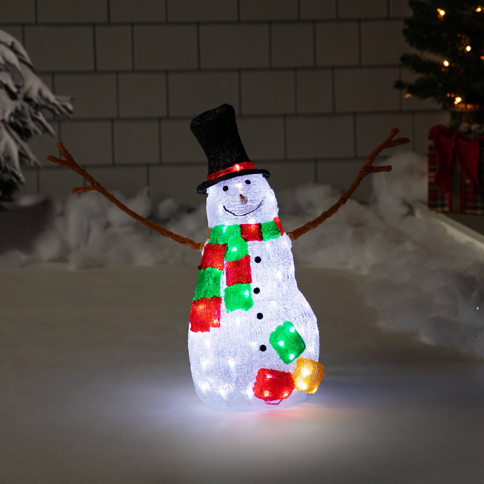 Front. Northlight - LED Lighted Commercial Grade Acrylic Snowman Outdoor Christmas Decoration - 22" - White.