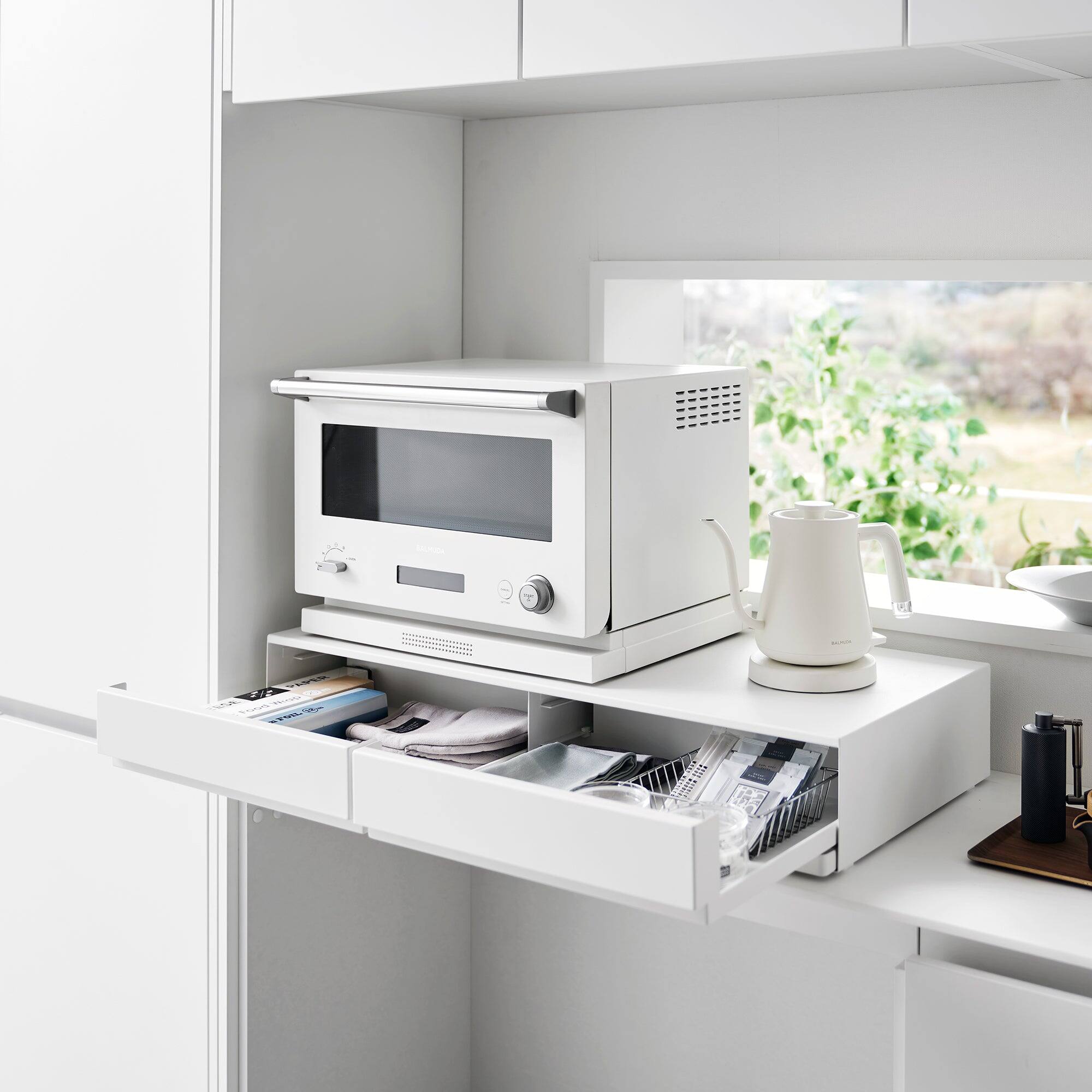 Alt View 2. Yamazaki Home - Countertop Drawer with Pull-Out Shelf - Wide - Steel - White.