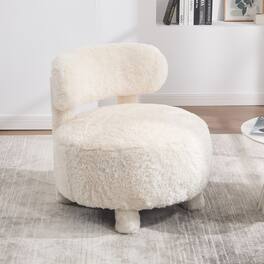 GOODSILO - Luxurious Fur Fabric Accent Chair with Curved Backrest and Solid Wooden Legs for Living Spaces - White
