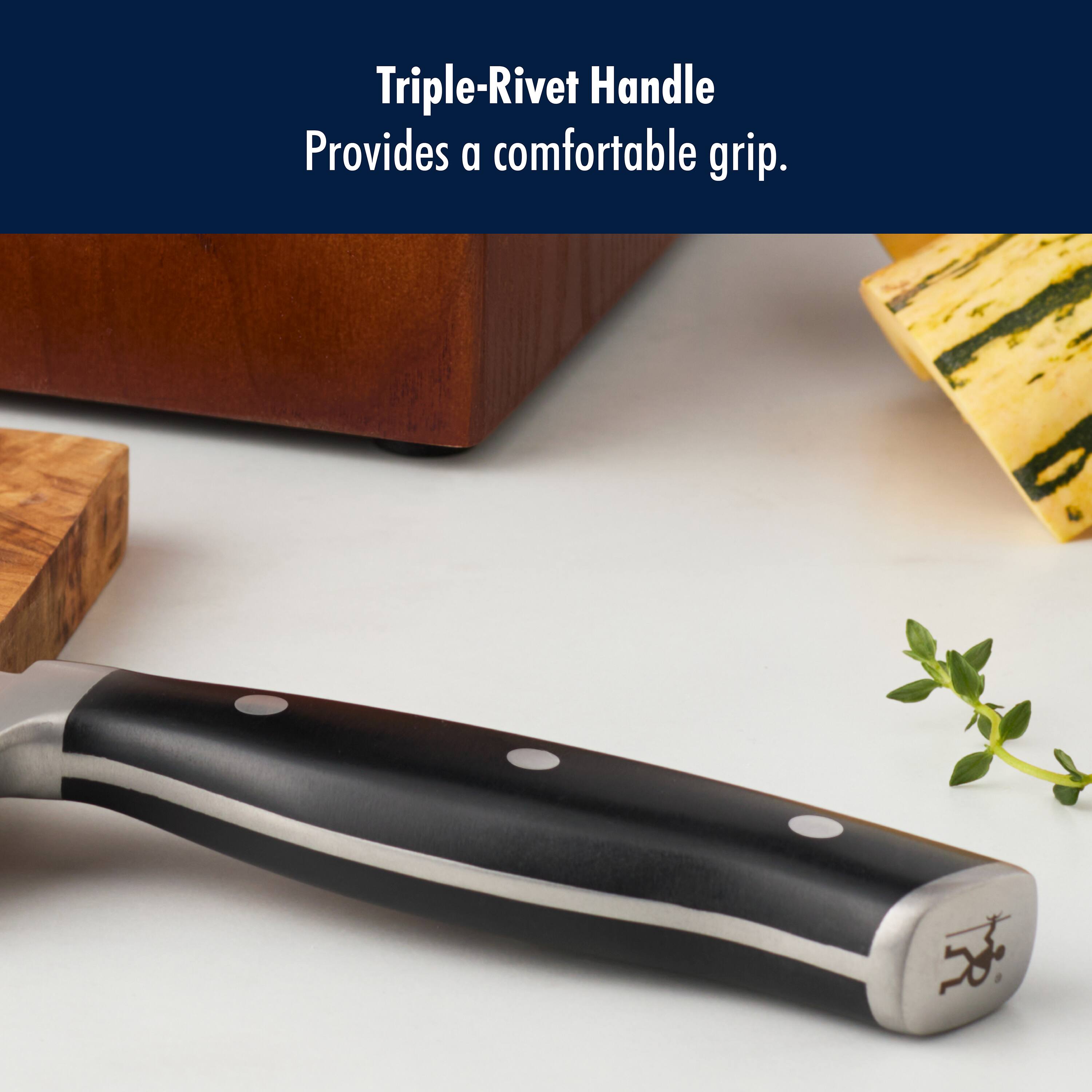 Triple-Rivet Handle Provides a comfortable grip.