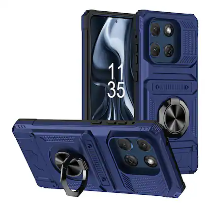 Front. Dteck - Rugged Case For Motorola G Stylus 5G (2025) Ring Holder Kickstand Magnetic Car Mount Hidden Card Slot Shockproof Cover - Blue.