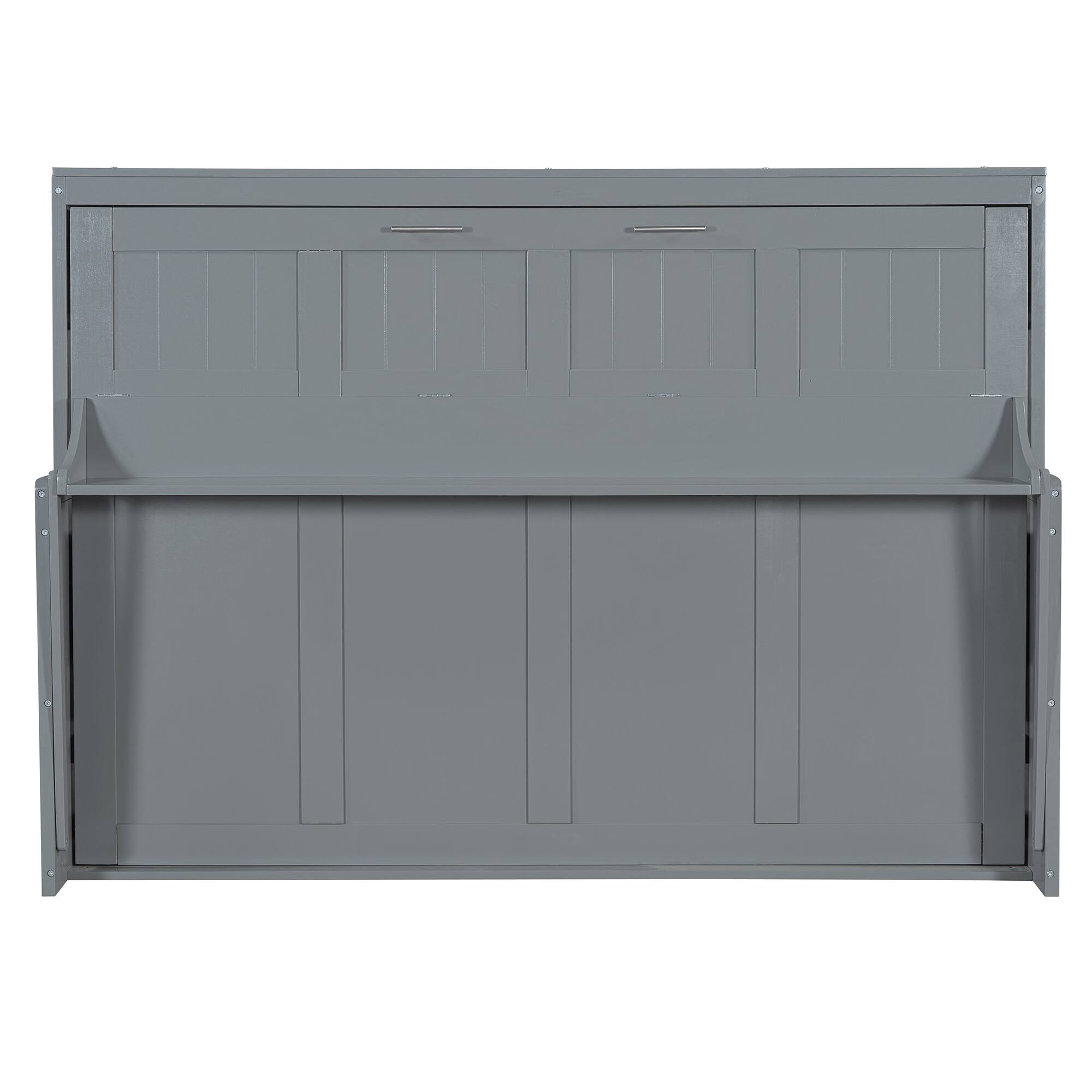 Left. Tiramisubest - Full Size Murphy Bed with Hydraulic Lift & Desk, Gray - Space-Saving, Sturdy & w/ Mattress Storage - Gray.