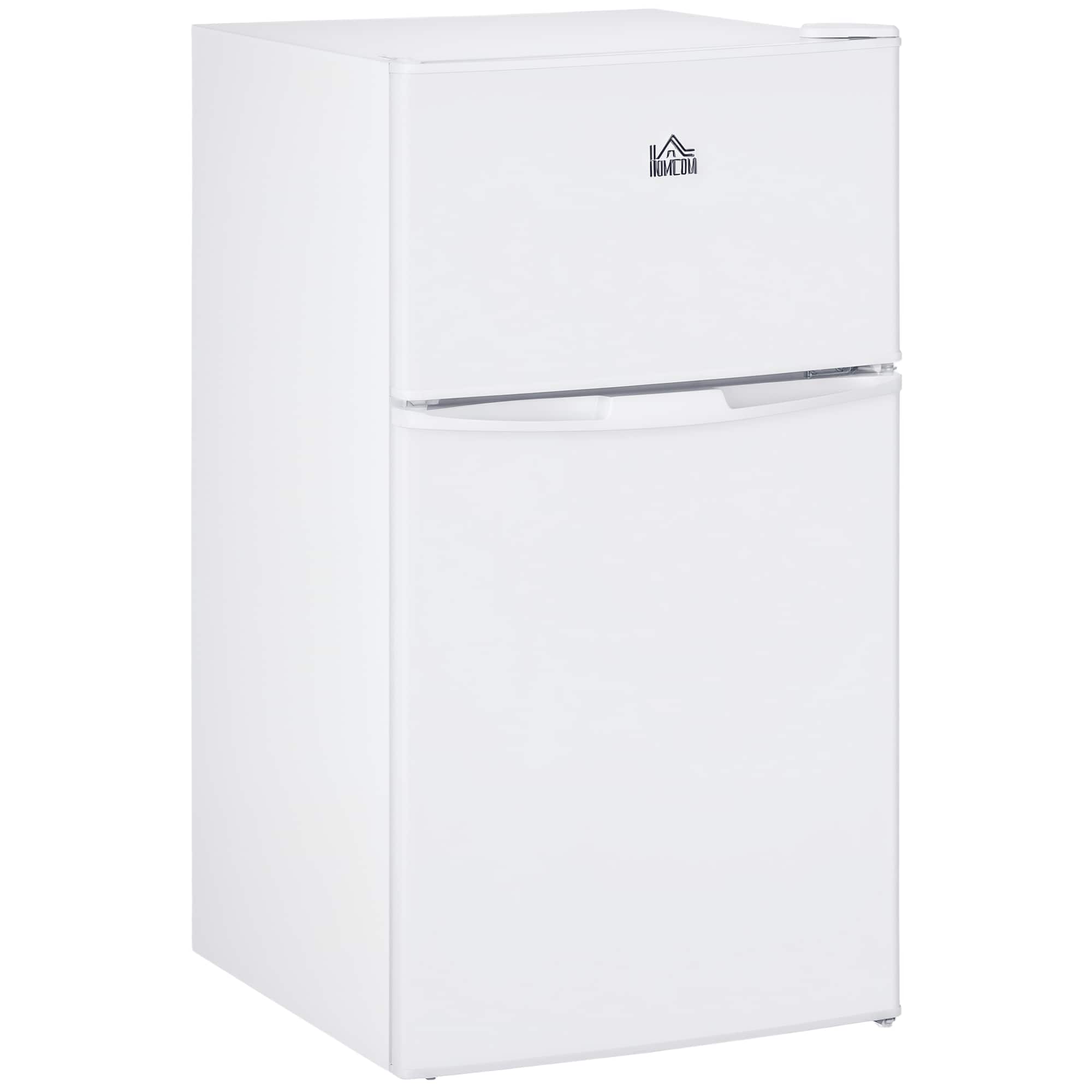Homcom - 3.2 Cu.Ft Mini Freezer, Double Door Compact Refrigerator with Adjustable Thermostat for Bedroom, Home Office - White