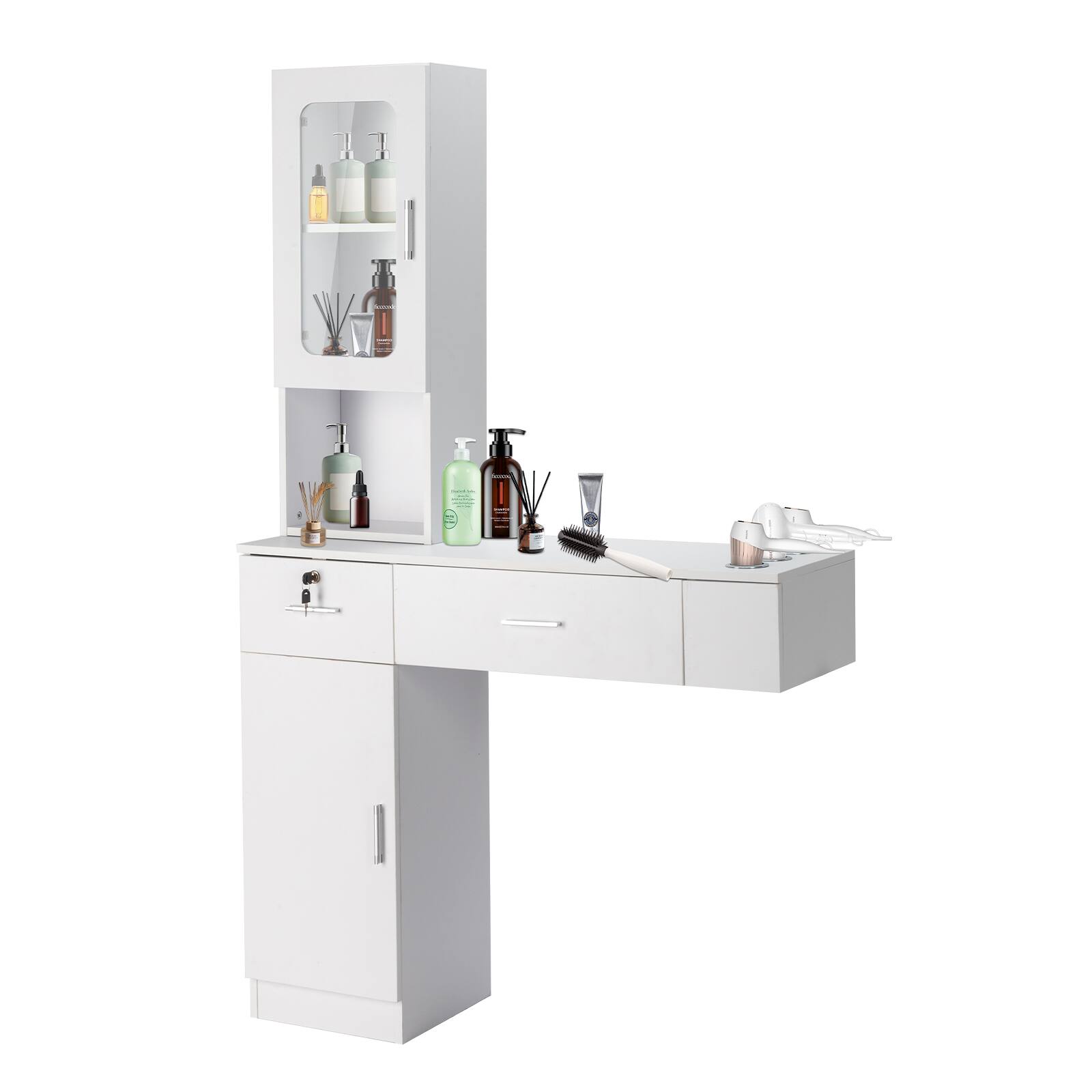 Winado - Wall Mount Barber Salon Stations, Makeup Vanity Desk with Cabinet and Drawers - White