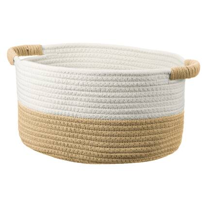 Front. Unique Bargains - Small Woven Basket, 12.2x9.8x6.7 Inch Rectangular Rope Basket with Handles, Decorative Gift Chest Box for Shelf Storage - Khaki.