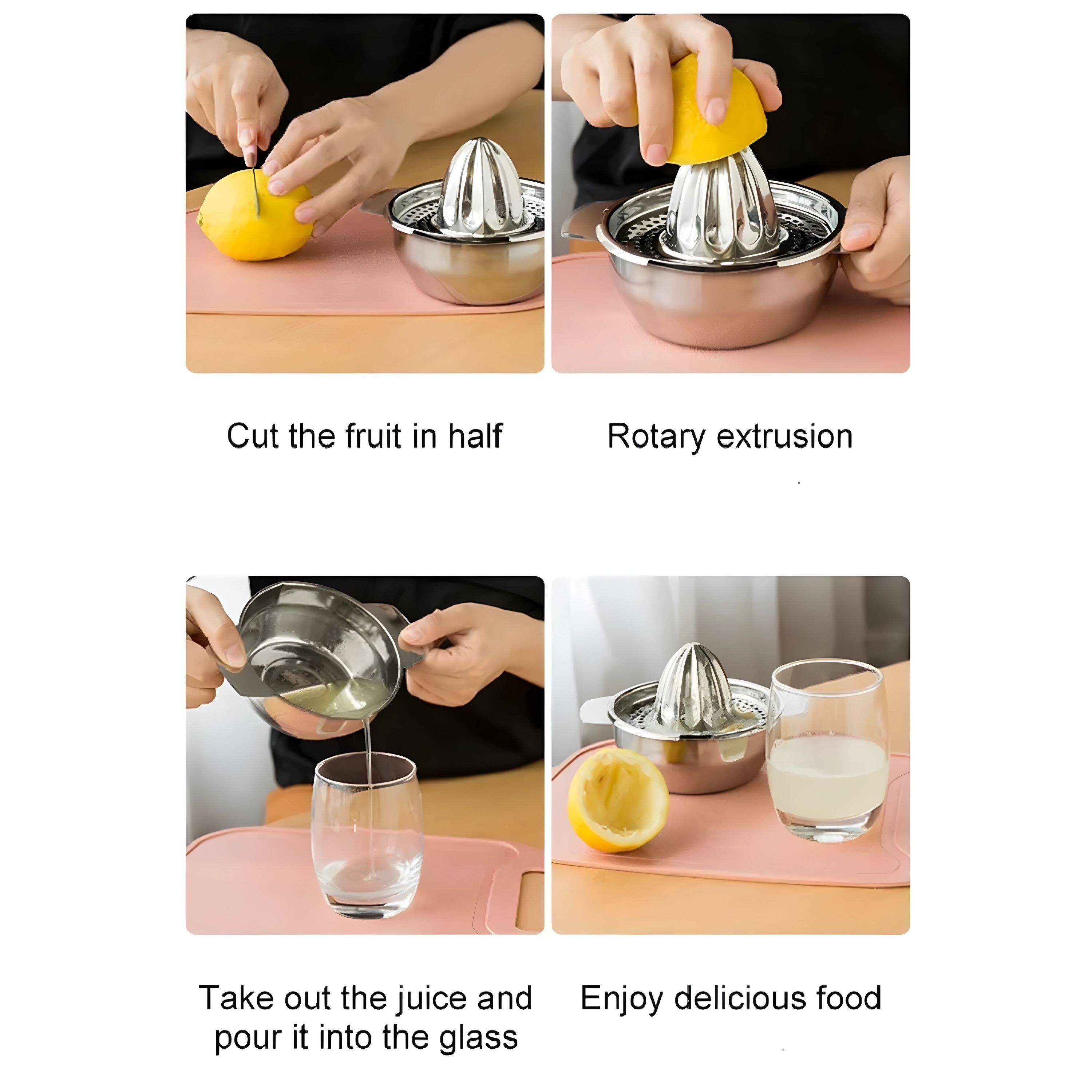 1. Cut the fruit in half
2. Rotary extrusion
3. Take out the juice and pour it into the glass
4. Enjoy delicious food