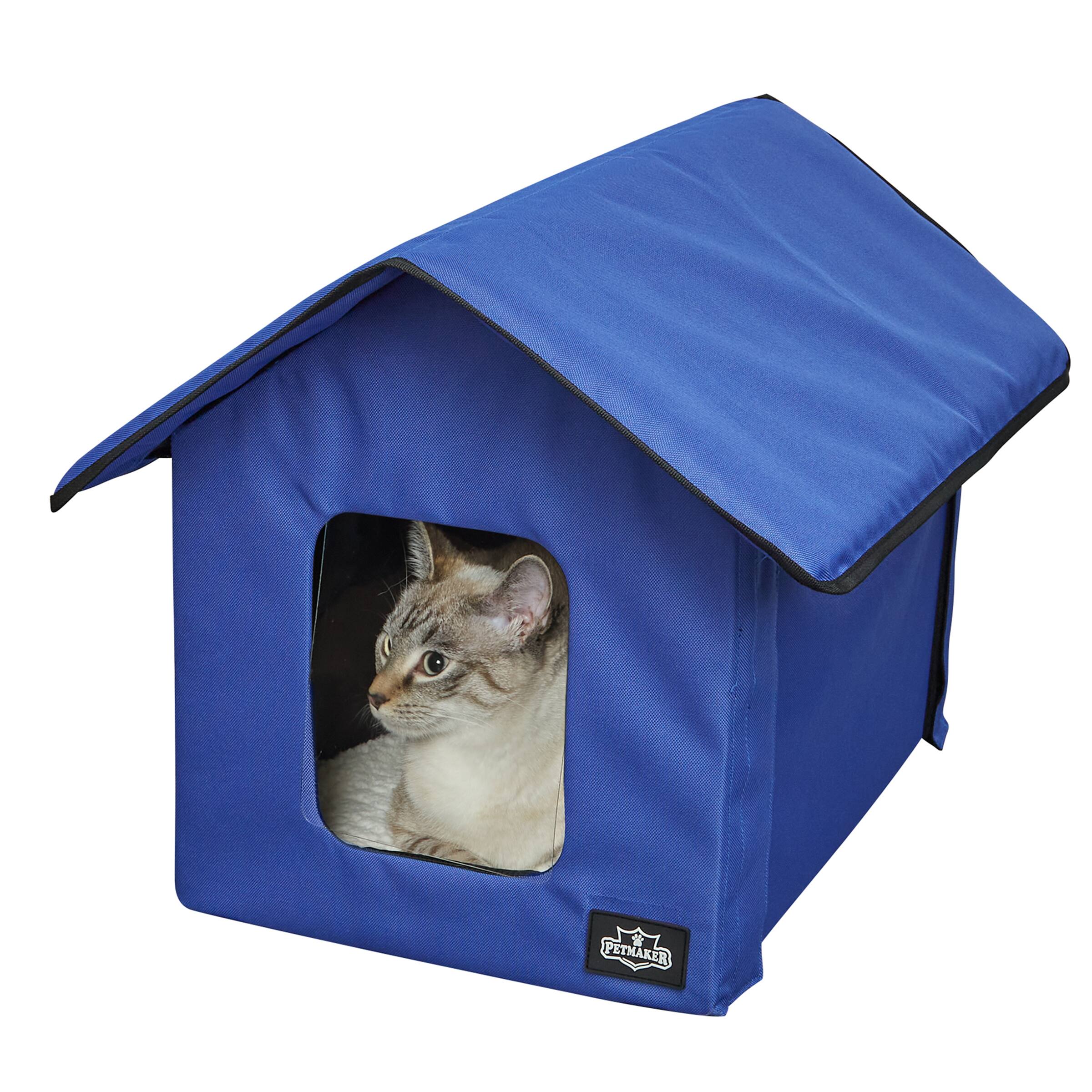 Front. PetMaker - Heated Cat House Double-Door Cat Bed with Zippered Roof, Pet Heating Pad, and Sherpa Cover for Garage or Porch.