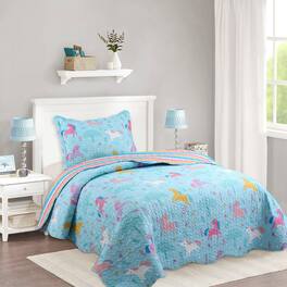 MarCielo - Kids Quilt Bedspread Set For Teens Girls Bedding - Blue