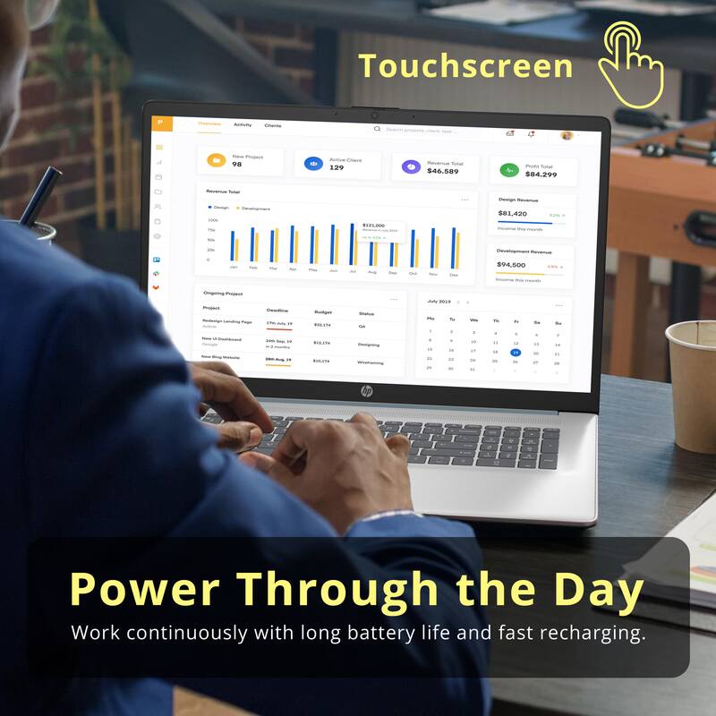 Touchscreen Curcion Martula - nt - i Phopect 98 d Active Cere 129 - fooal $46.589 Pute Total 504.299 - i $121000 Desin - $81.420 - $94,800 - PrOCS - BEIN - Wemig A - Power Through the Day Work continuously with long battery life and fast recharging.