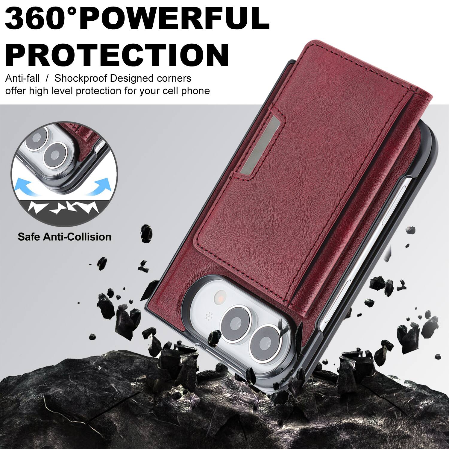 360° POWERFUL PROTECTION  
Anti-fall / Shockproof Designed corners offer high level protection for your cell phone  
Safe Anti-Collision