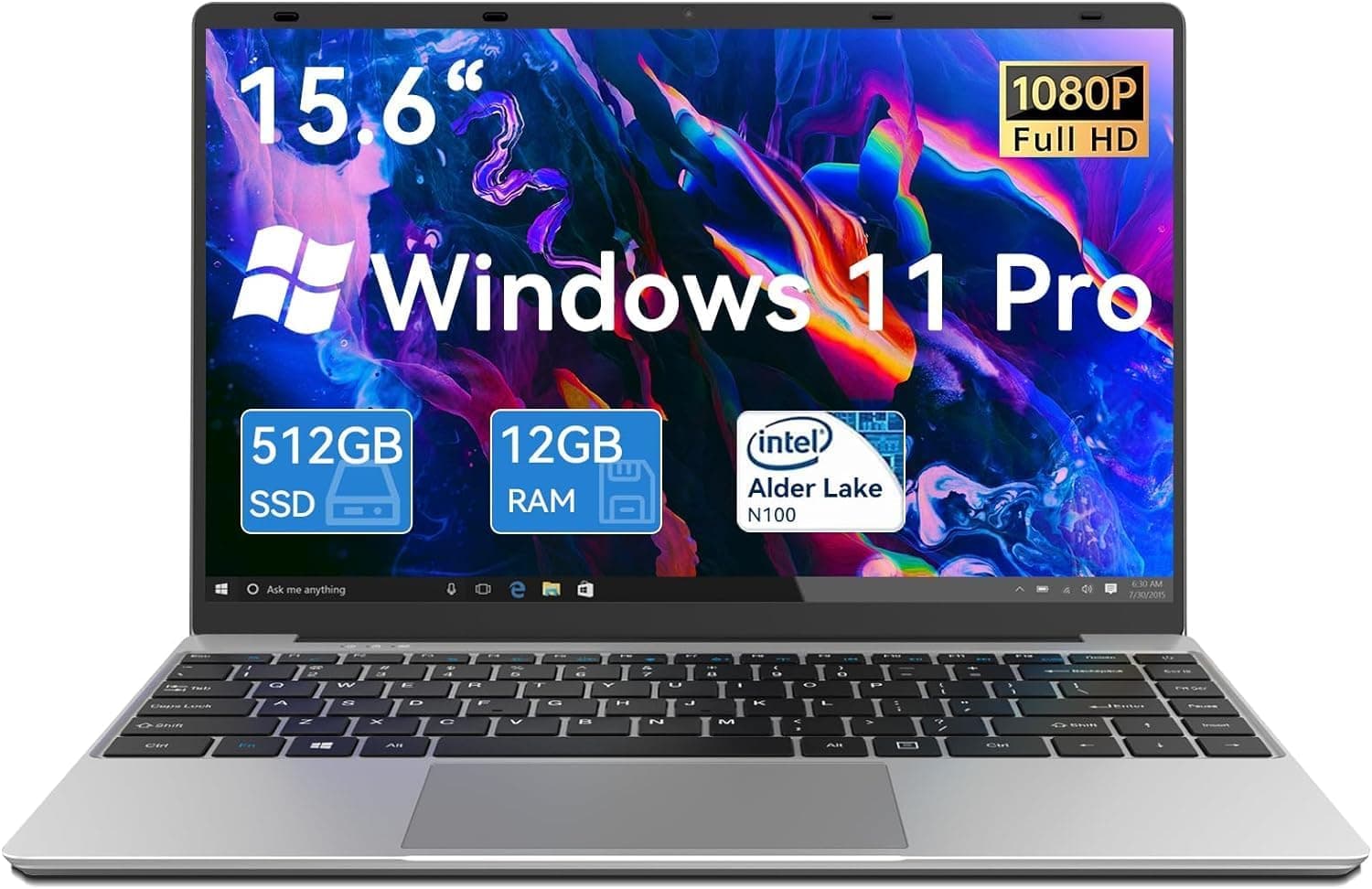 FEONAL - 2025 Latest 15.6 Inch Laptop, Win 11 Pro Laptop Computer, 12GB RAM, 512GB SSD, Celeron N100, FHD 1920x1080 Display - Gray