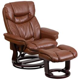 Emma + Oliver - Multi-Position Recliner & Curved Ottoman with Swivel Wood Base - Brown Vintage