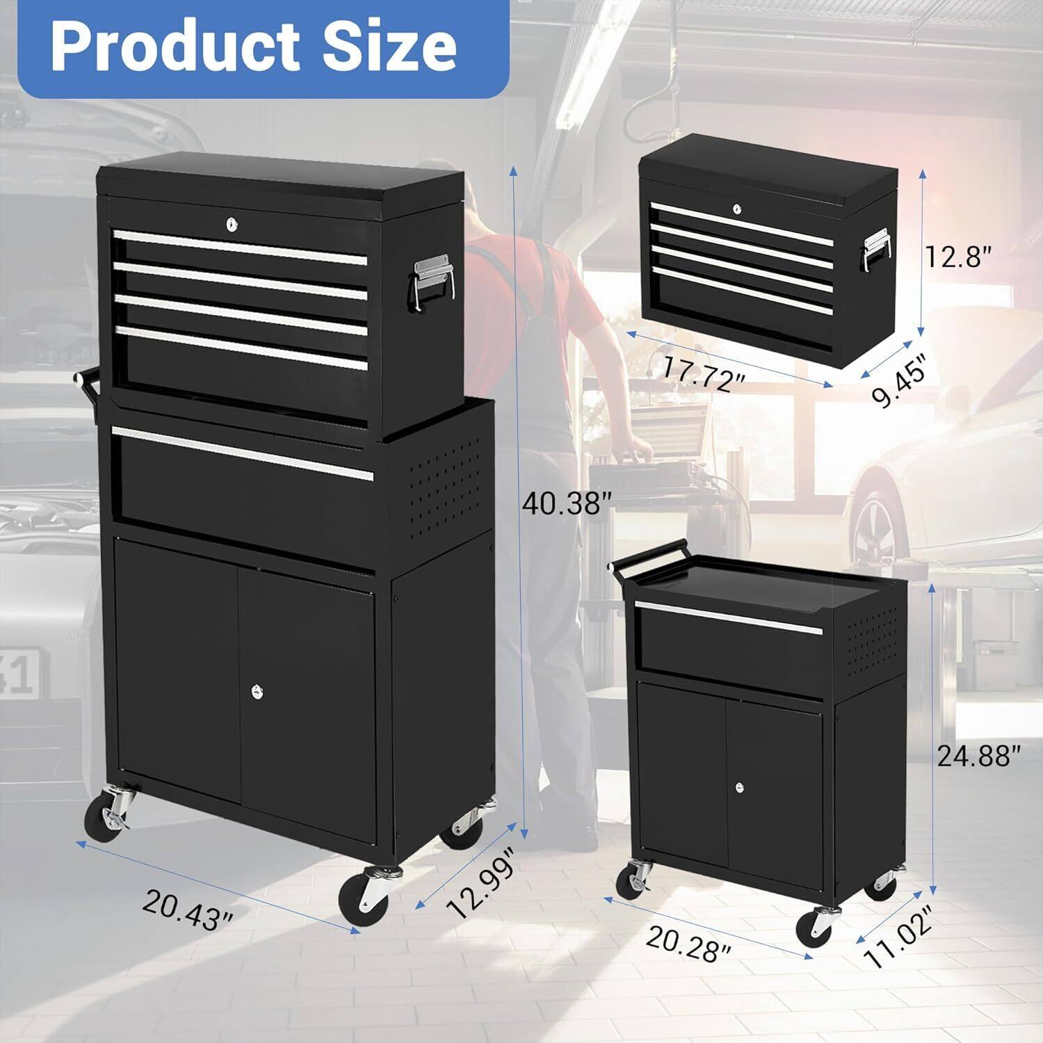 Product Size

- 12.8" x 17.72" x 9.45"
- 40.38" x 20.43" x 12.99"
- 24.88" x 20.28" x 11.02"