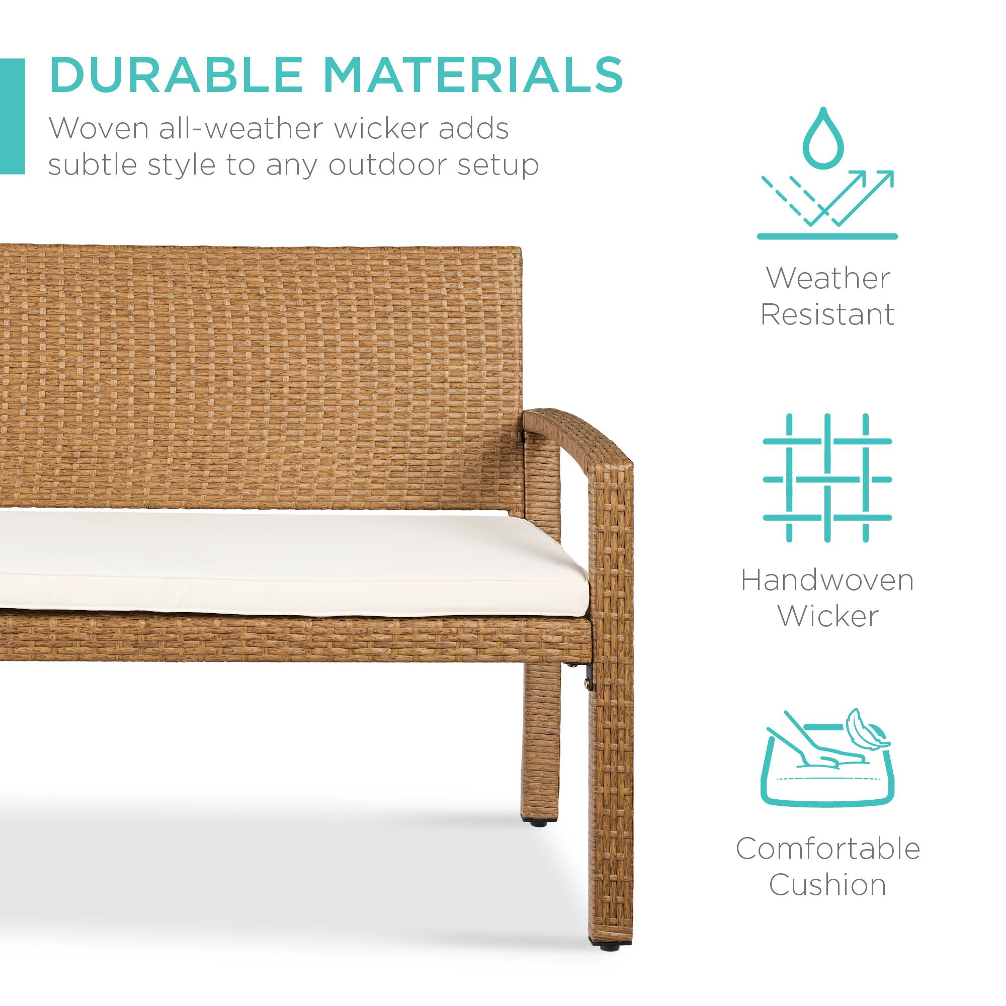 DURABLE MATERIALS

Woven all-weather wicker adds subtle style to any outdoor setup

- Weather Resistant
- Handwoven Wicker
- Comfortable Cushion