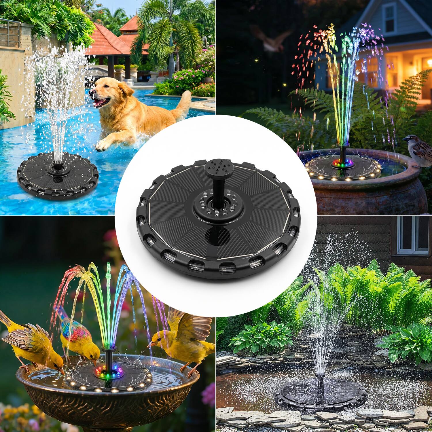 Alt View 4. COWIN - Solar Water Fountain Pump Energy Efficient Outdoor Colorful Lights for Bird Bath Garden Pond Pool - Black.