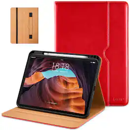 DTTO - Case for iPad 11th Gen 11" 2025 (A16) & 10th Gen 10.9" 2022, Leather Folio Cover with Pencil Holder & Auto Wake/Sleep - Bright Red
