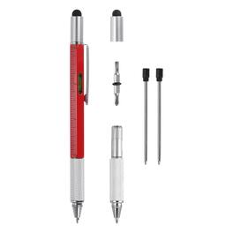 Unique Bargains - 6-in-1 Metal Multitool Tech Pen with Ballpoint, Ruler, Screwdriver, Stylus & Level Gauge - Red