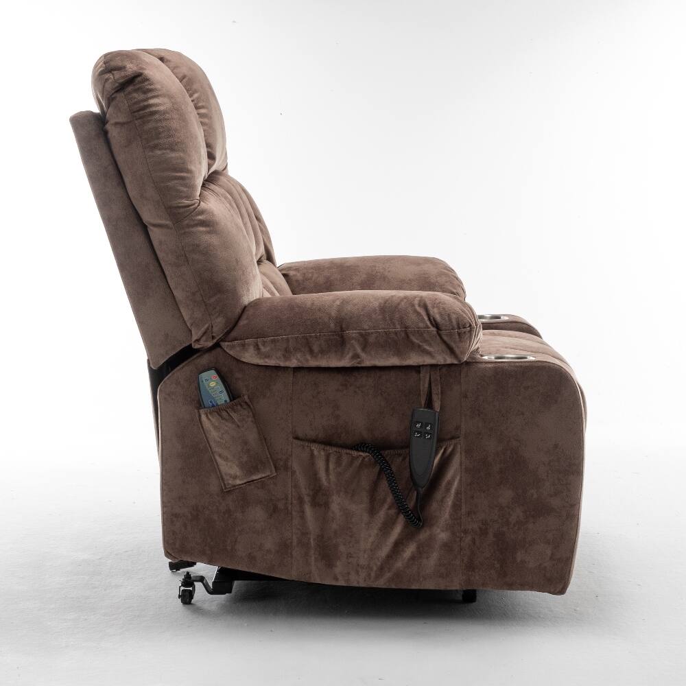 Alt View 3. Ropilly - Ropilly Dual OKIN Motor Lift Recliner Power Lift Chair for Big and Tall Brown Velvet Massage Chair - Brown.