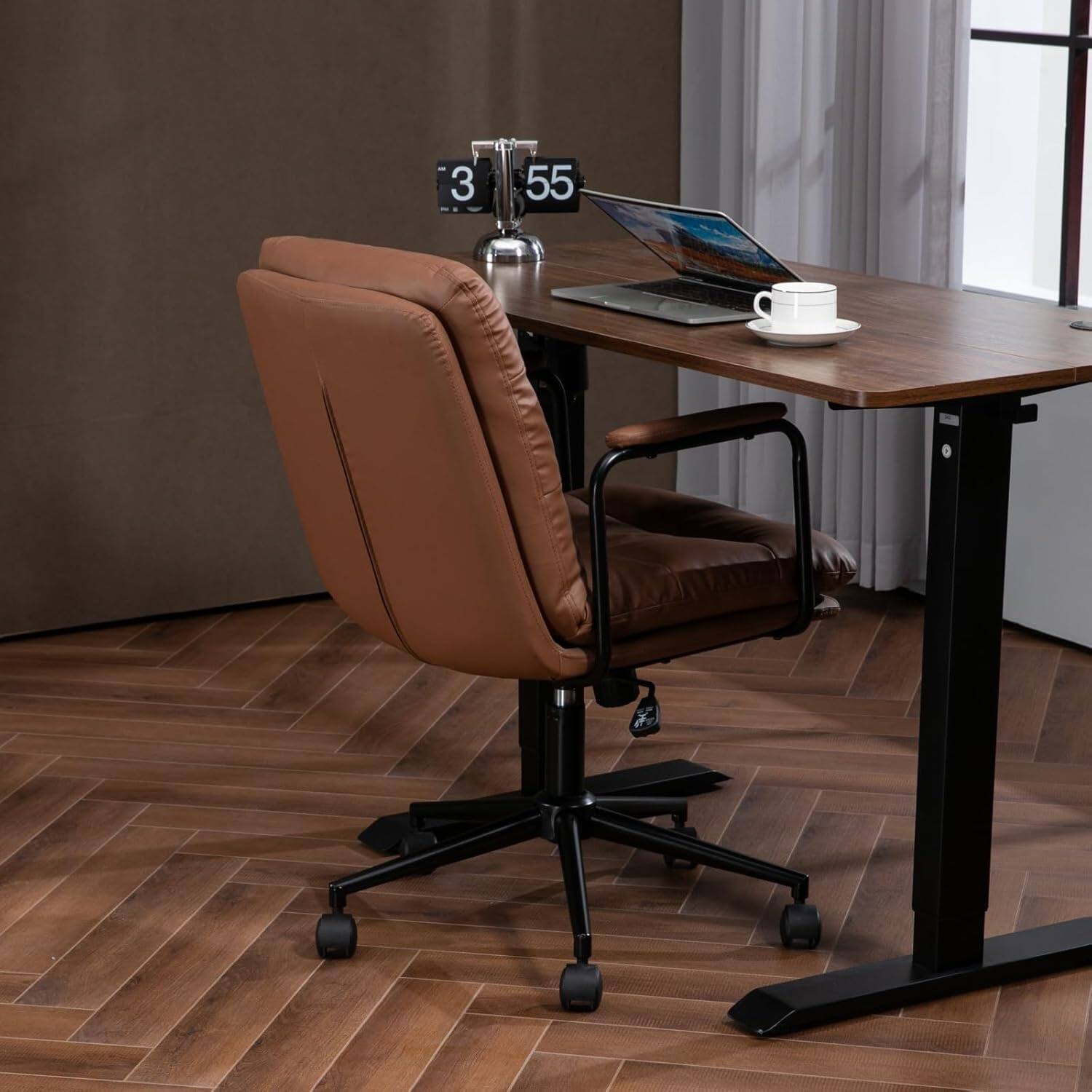 Alt View 7. Trinkets Crazed - Office Executive Chair Adjustable Mid Back Ergonomic Home Desk Chair PU Leather Computer Rolling Swivel Chair  - brow.