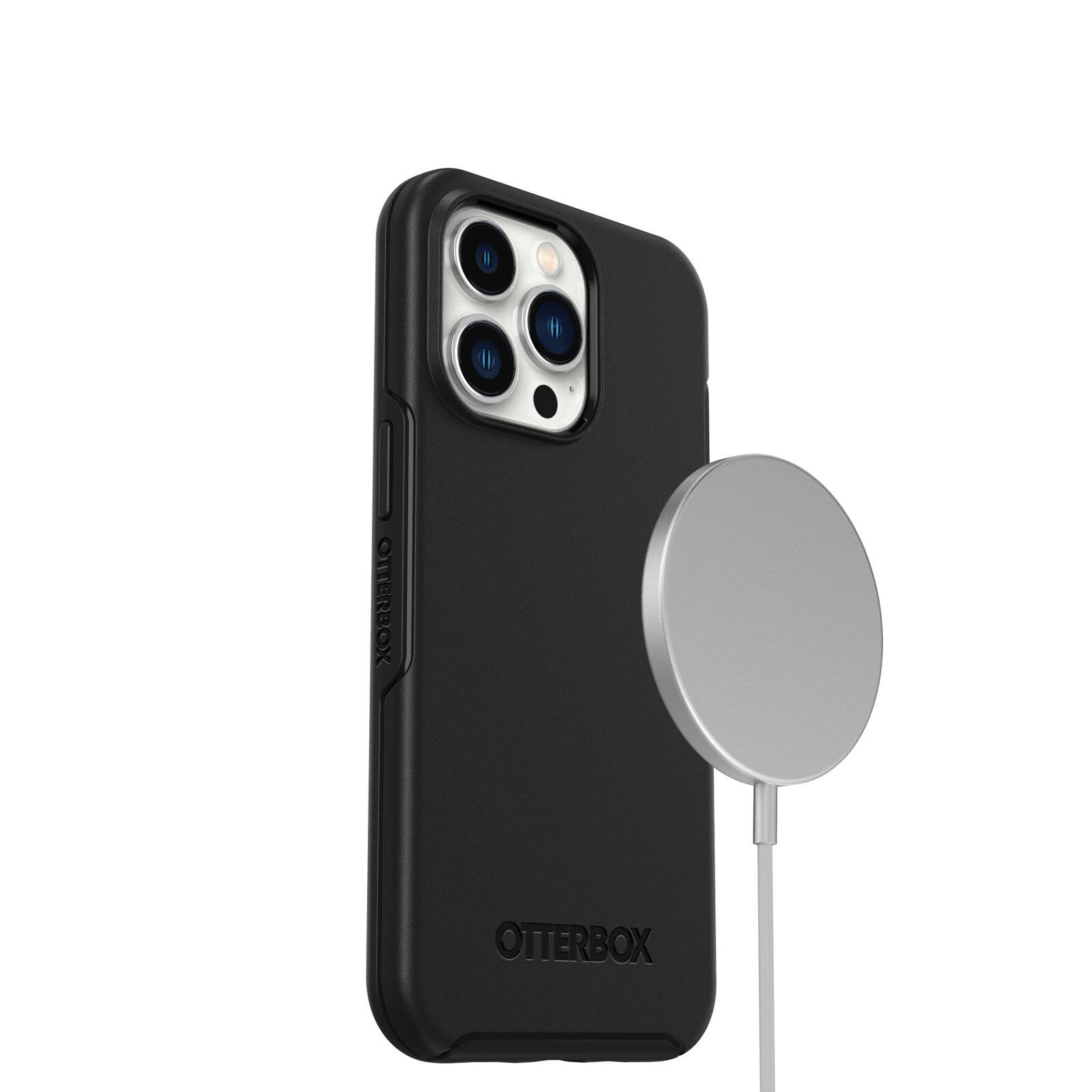 Left. OtterBox - Symmetry Series+ for MagSafe Hard Shell for Apple iPhone 13 Pro - Black.