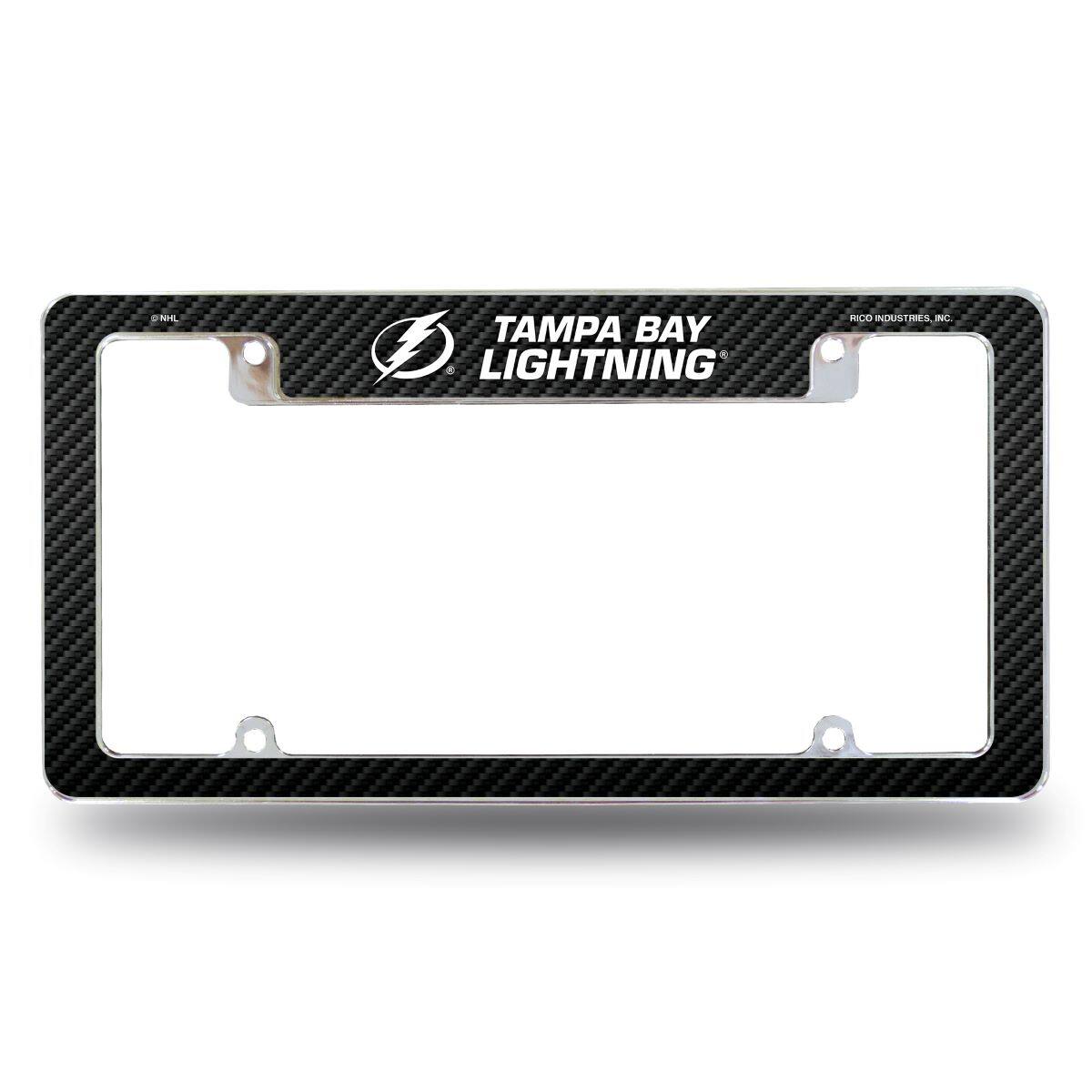Tampa Bay Lightning NHL Chrome Metal License Plate Frame with Carbon Fiber Design