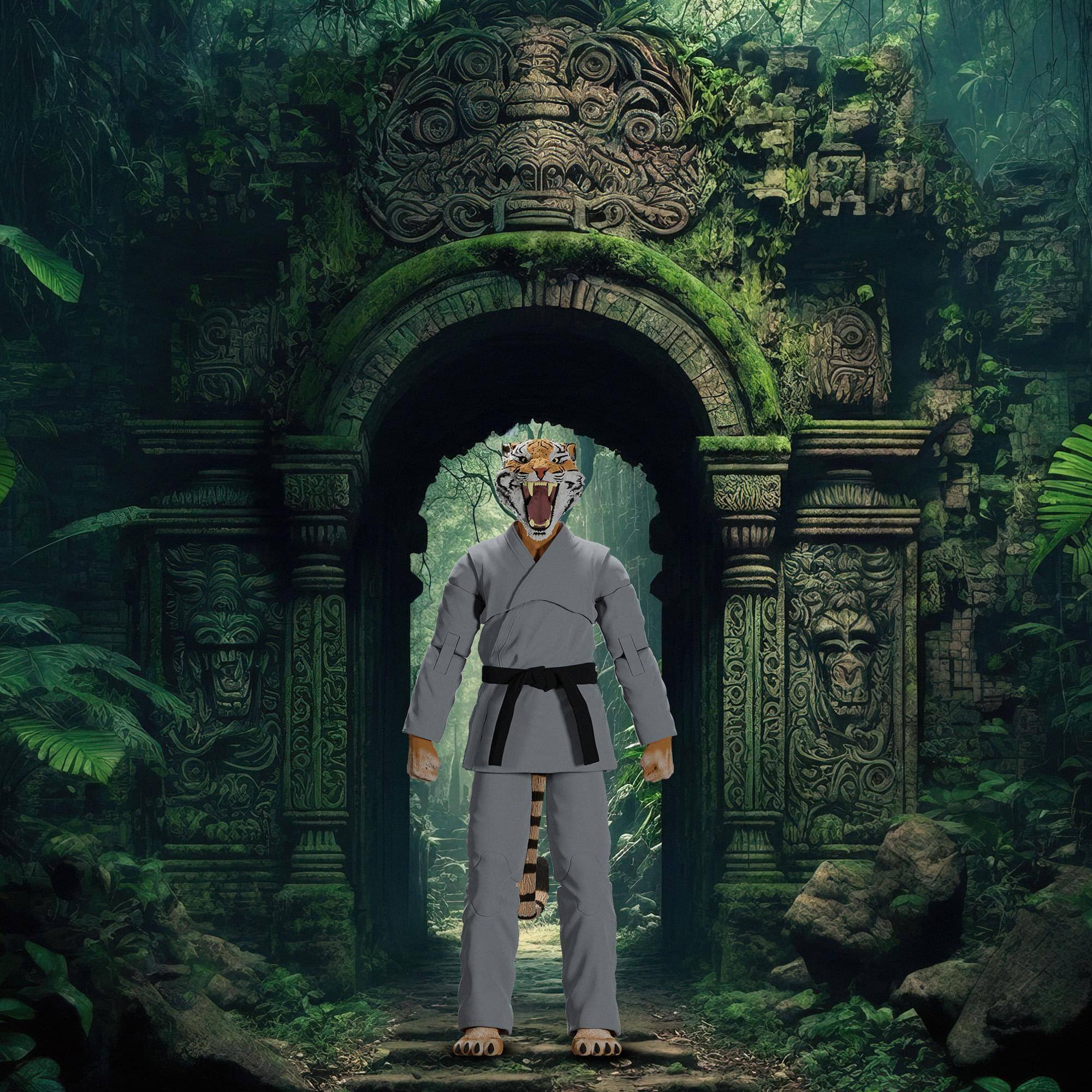 Alt View 3. Icon Heroes - Zoo Jitsu Fighters 6 Inch Action Figure | Tiago the Tiger with Gray Gi - Gray.