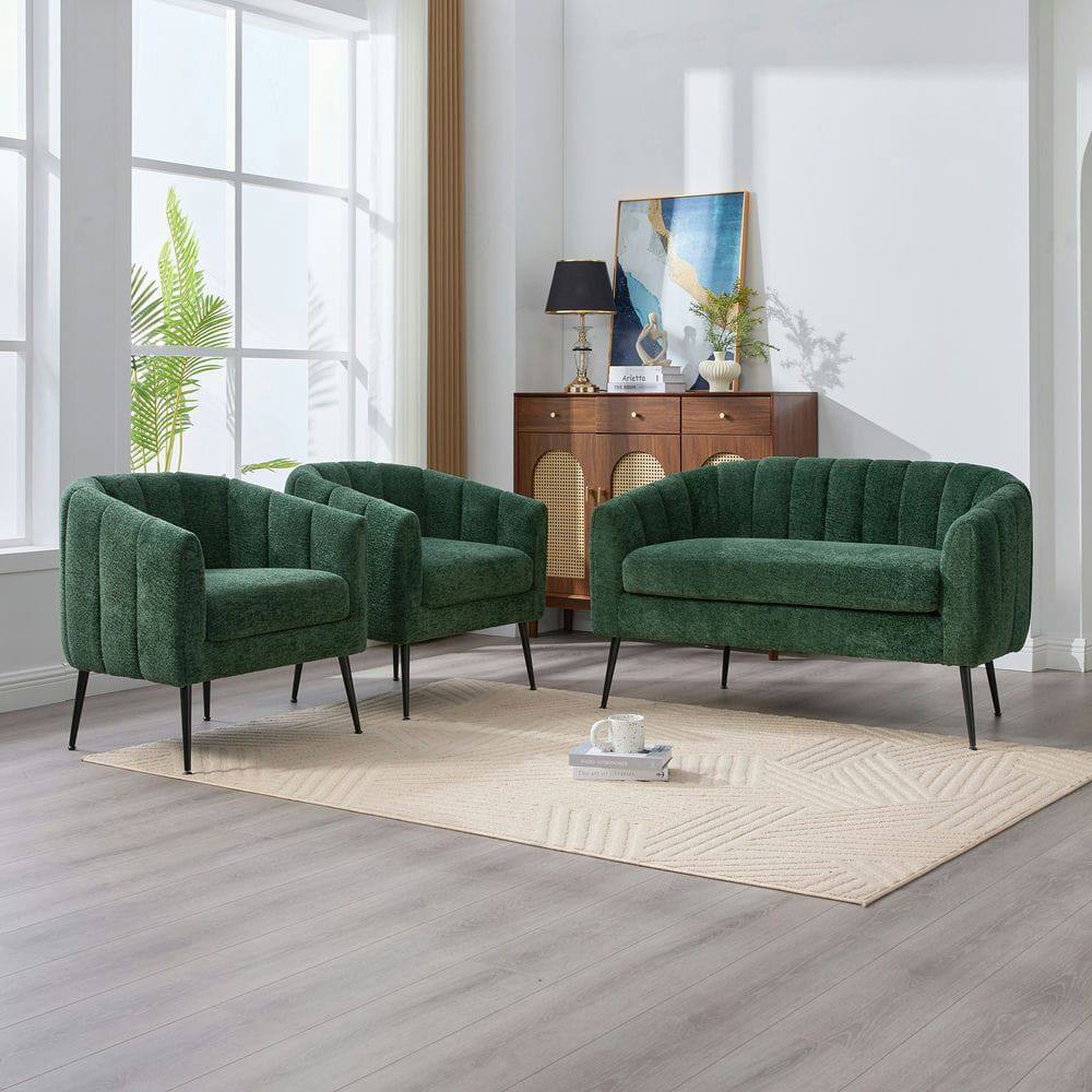 Alt View 4. Kadyn - 3-Piece Small Living Room Furniture Set with Metal Legs, Sofa Set for Living Room, Bedroom, Reception, Apartment, Green - Green.