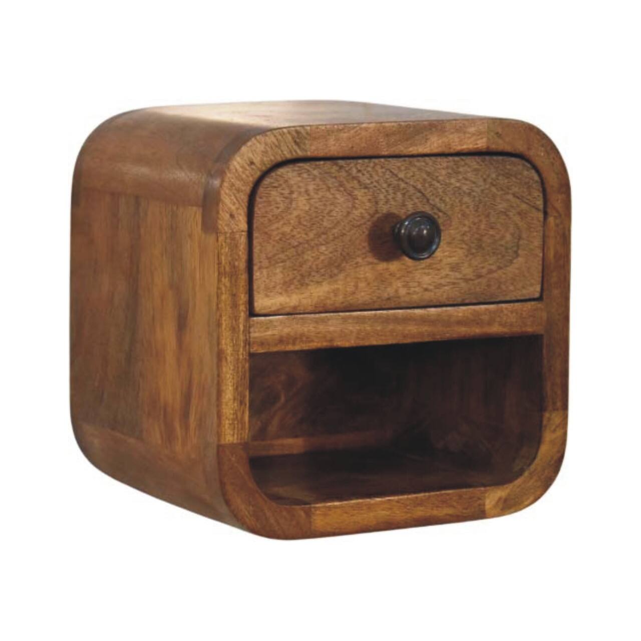 Back. Artisan Furniture - Artisan Furniture Solid Wood Curved Wall Mounted Bedside, 1 Drawer, 1 Open Slot, Light Brown - Brown.
