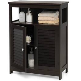 SlickBlue - Louvered Door Bathroom Cabinet – Farmhouse Linen Storage with Open Shelf - Brown