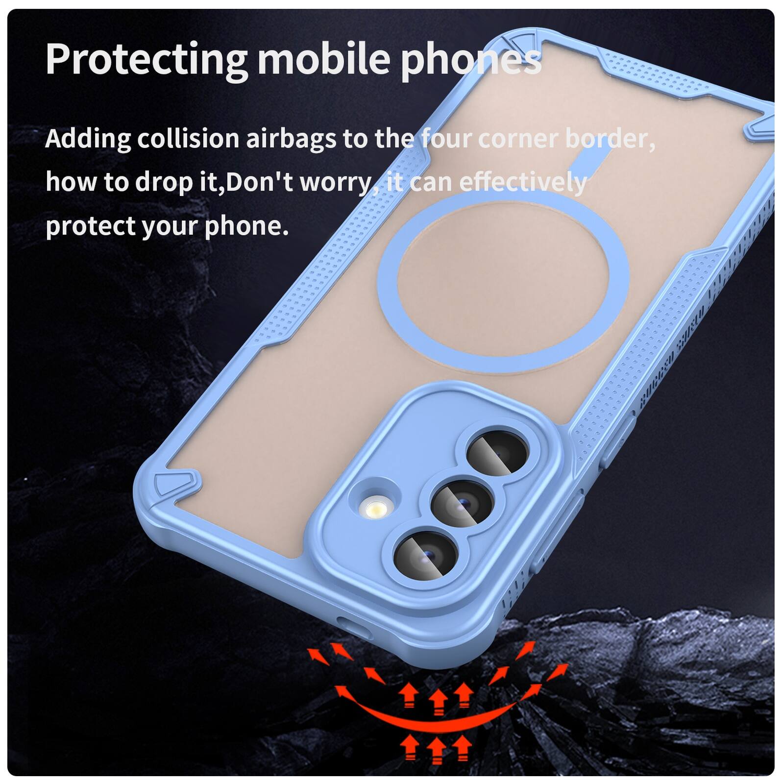 Protecting mobile phones

Adding collision airbags to the four corner border, how to drop it, Don't worry, it can effectively protect your phone.