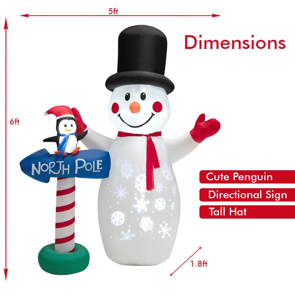 - Dimensions: 5ft (height), 6ft (width), 1.8ft (depth)
- Cute Penguin
- Directional Sign
- Tall Hat
- North Pole