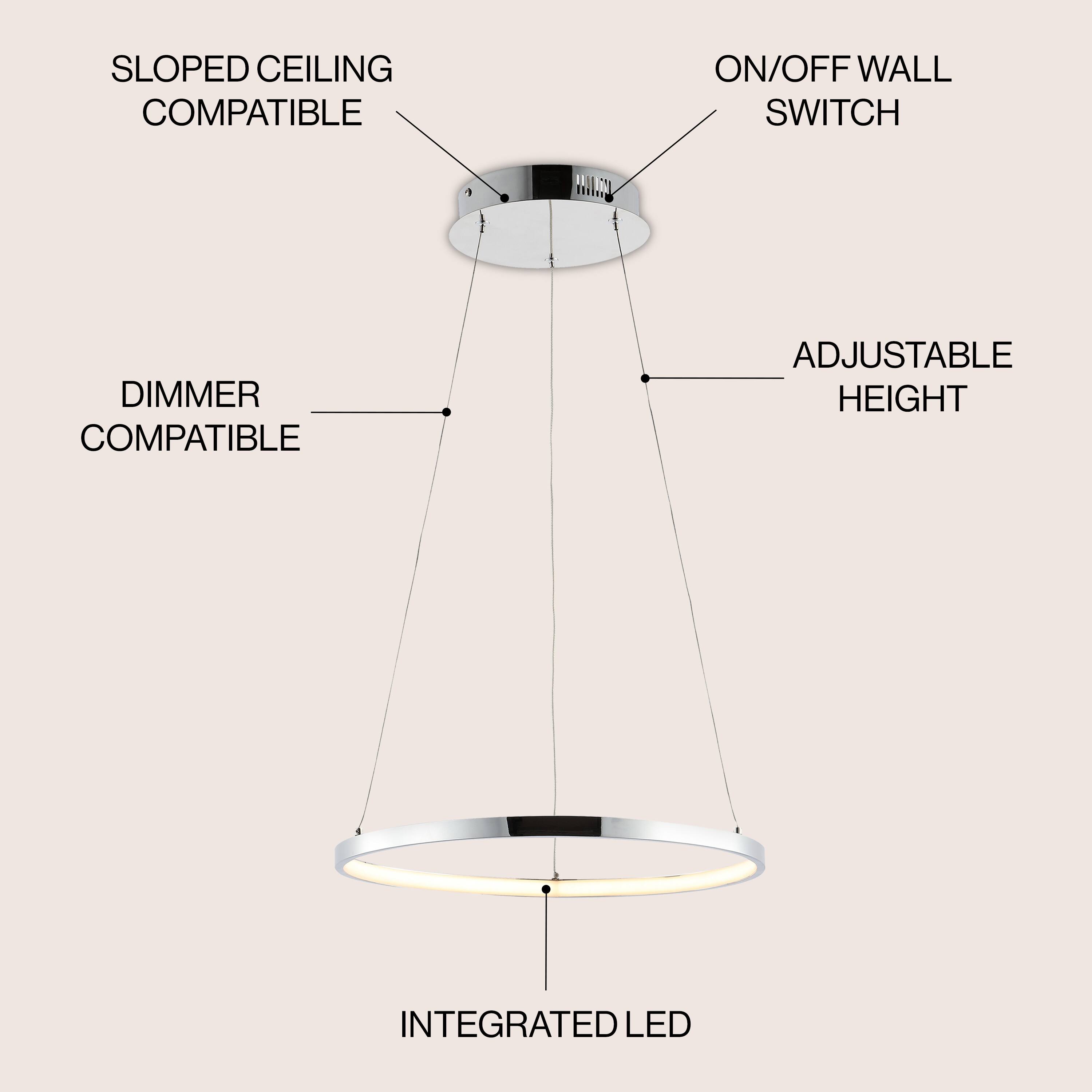 SLOPED CEILING COMPATIBLE  
ON/OFF WALL SWITCH  
DIMMER COMPATIBLE  
ADJUSTABLE HEIGHT  
INTEGRATED LED