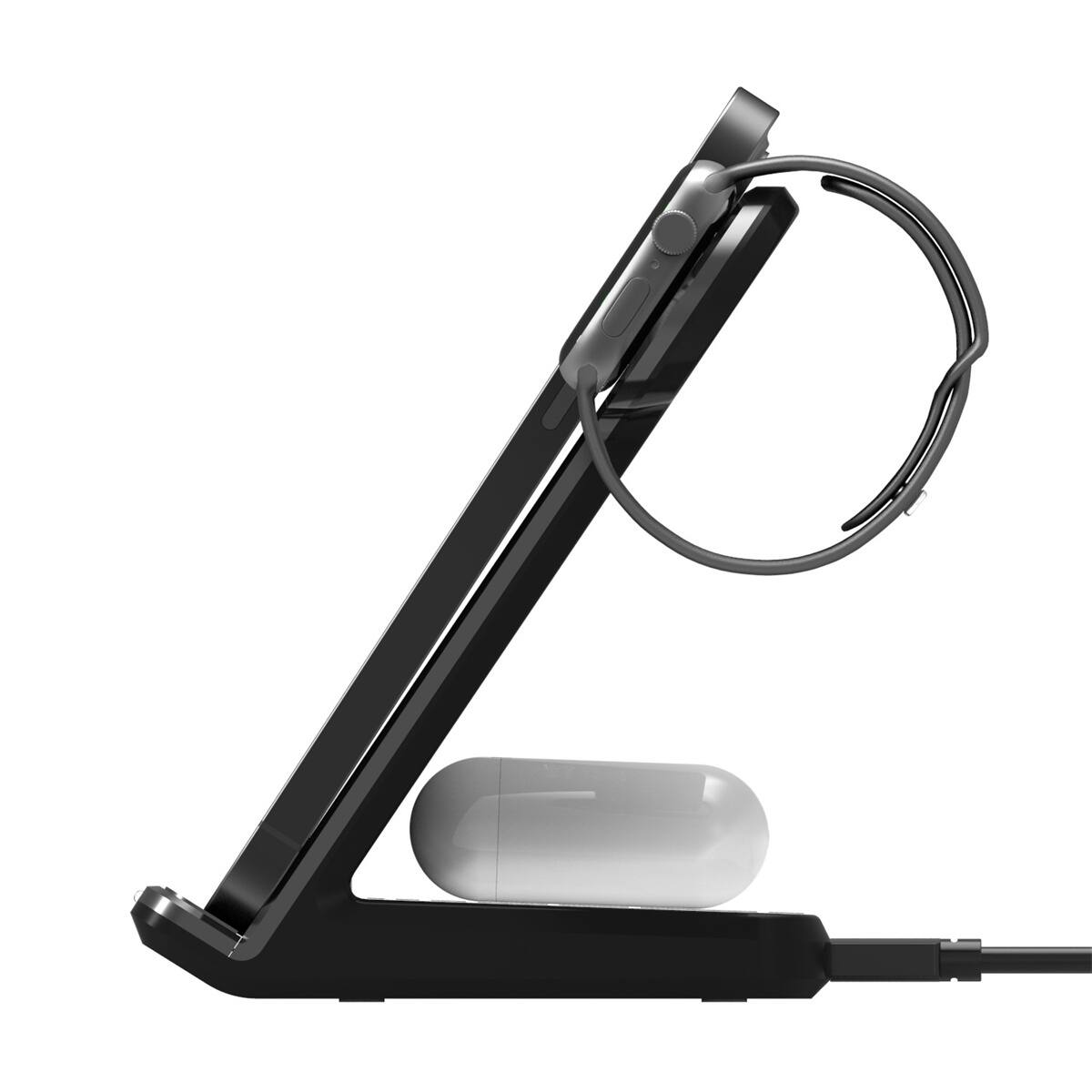 Back. RISOKEYS - 15W 3-in-1 Wireless Charger -  Power Adapter, Fast Charger Compatible with Qi Phones/Earphones/iWatch - Black.