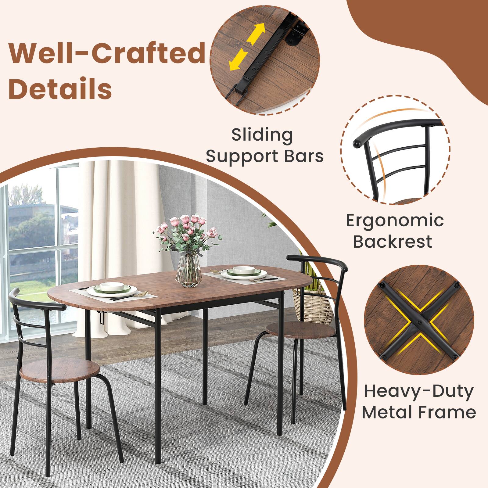 Well-Crafted Details

- Sliding Support Bars
- Ergonomic Backrest
- Heavy-Duty Metal Frame