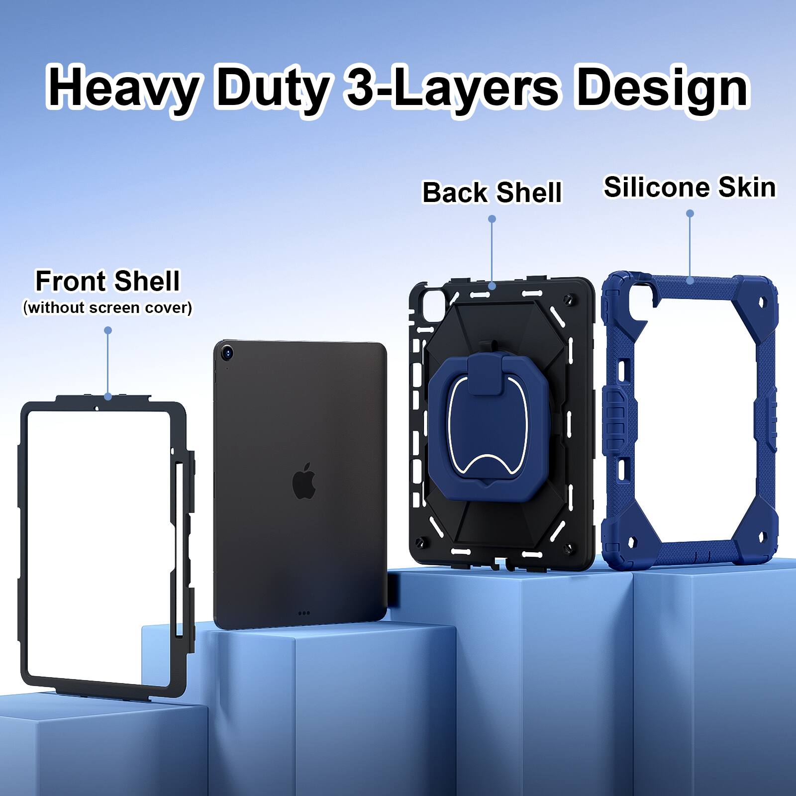 Heavy Duty 3-Layers Design  
Back Shell  
Silicone Skin  
Front Shell (without screen cover)