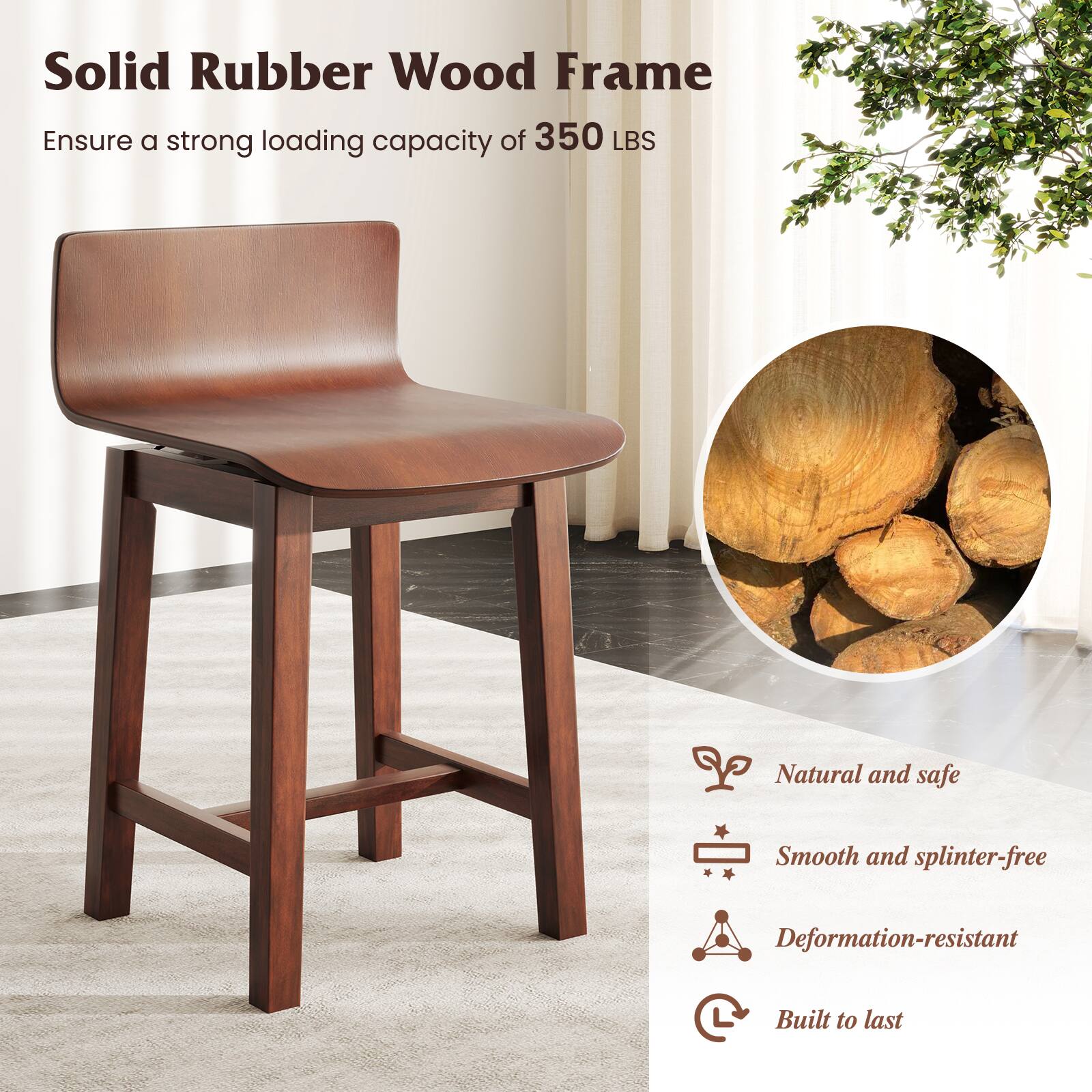 Solid Rubber Wood Frame  
Ensure a strong loading capacity of 350 LBS  

Natural and safe  
Smooth and splinter-free  
Deformation-resistant  
Built to last