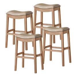 Maven Lane - Adrien Saddle Barstool, w/ Avanti Bone Vegan Leather, Set of 4 - Weathered Oak