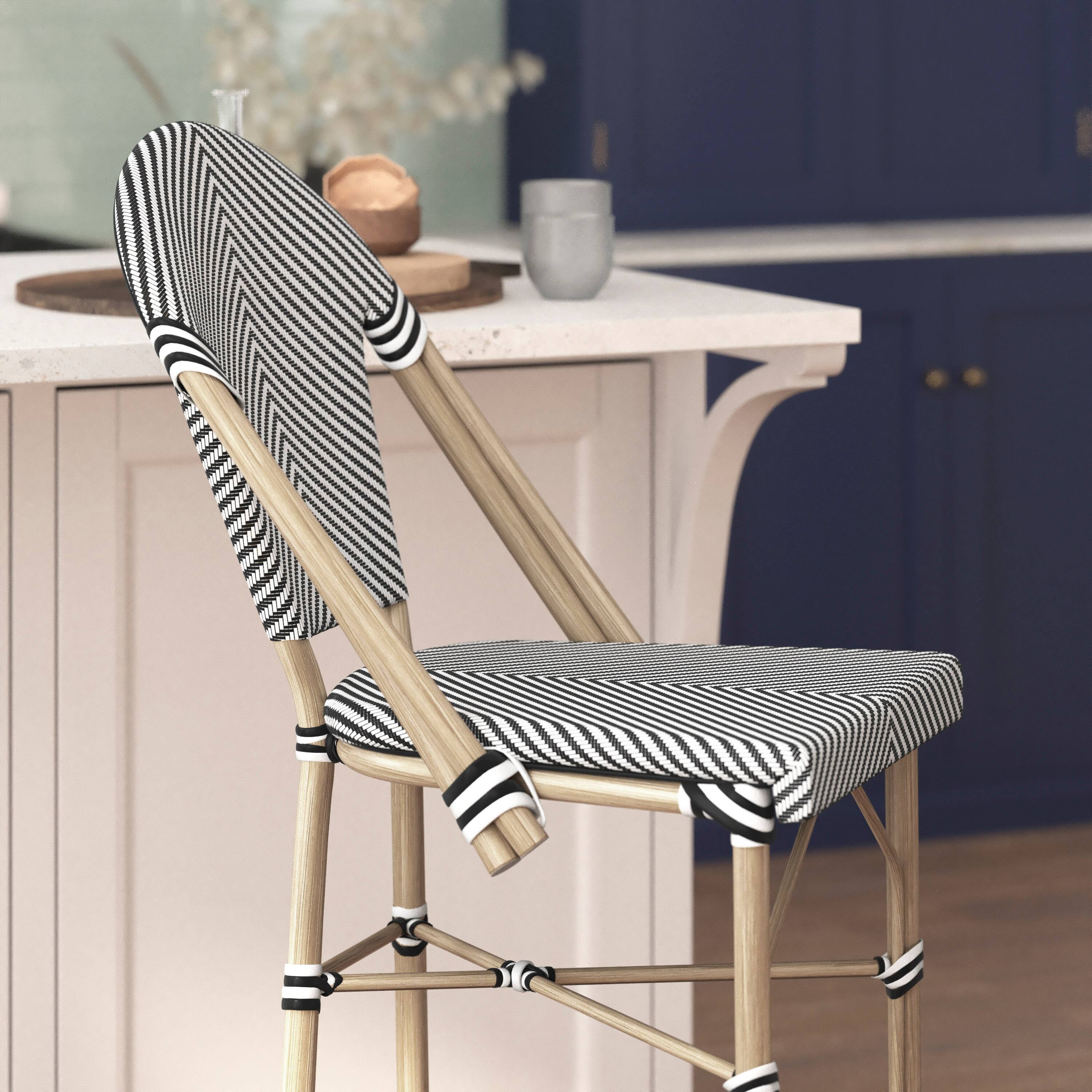 Alt View 3. Flash Furniture - Marseille Stackable Indoor/Outdoor Bistro 30" High Barstool, Commercial Grade, Black/White and Light Bamboo Finish - White.
