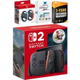 Switch 2 Mario Kart World Bundle with Joy Con Wheel, MightySkins Code and 1 CPS Year Extended Warranty - Nintendo Switch 2