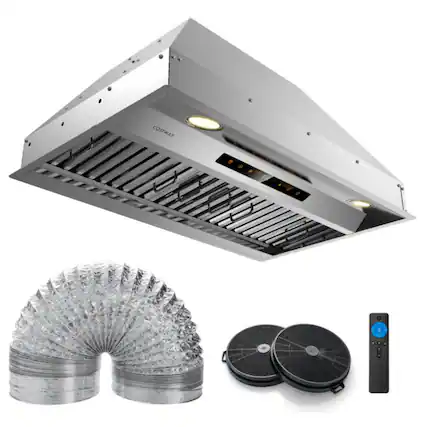 Front. LUCKY ONE - 30 Inch Under Cabinet Range Hood 900 CFM with 4 Speeds & Baffle Filters - Kitchen Vent - Silver.