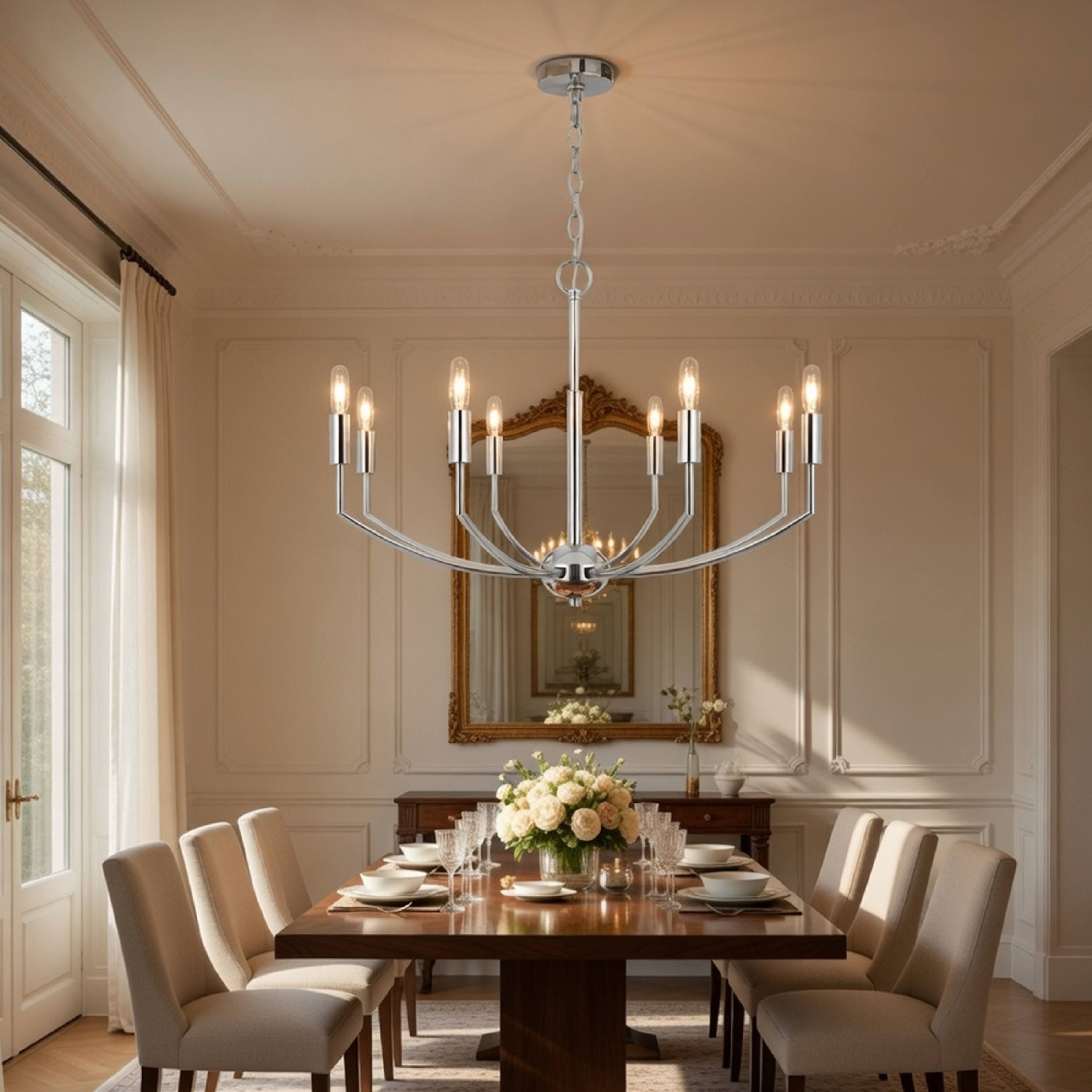 Alt View 4. Manhattan Lane - Kera 8 Light Candelabra Chandelier, 30 Inch Wide Arm Modern Chrome Metal - Chrome.