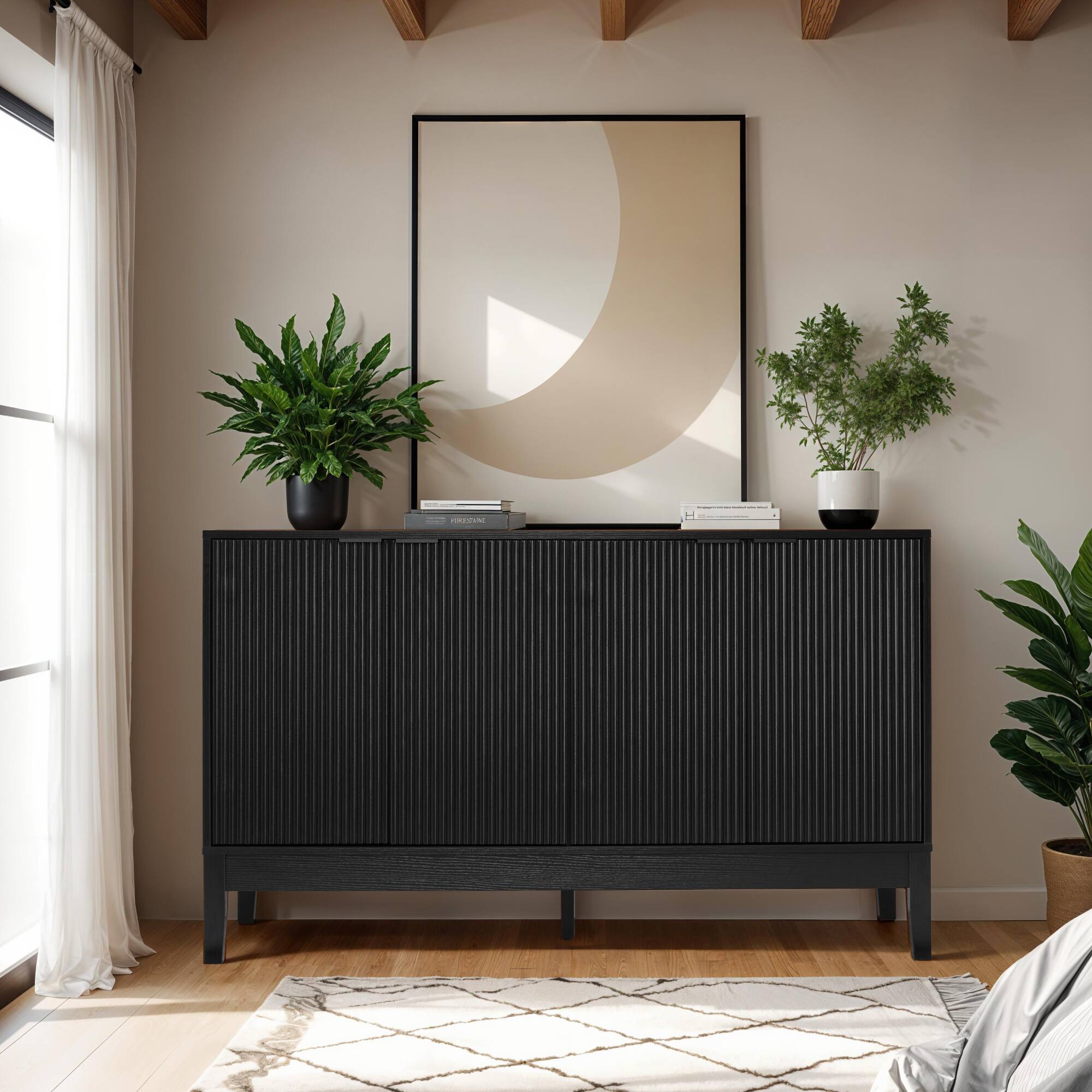 Alt View 7. Best Choice Products - Best Choice Products 4-Door Reeded Storage Cabinet w/ Soft-Close Doors, Multipurpose Accent Furniture - Black - Black.