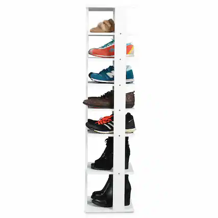 Front. Costway - Wooden Shoes Storage Stand 7 Tiers Shoe Rack Organizer Multi-shoe Rack Shoebox - White.