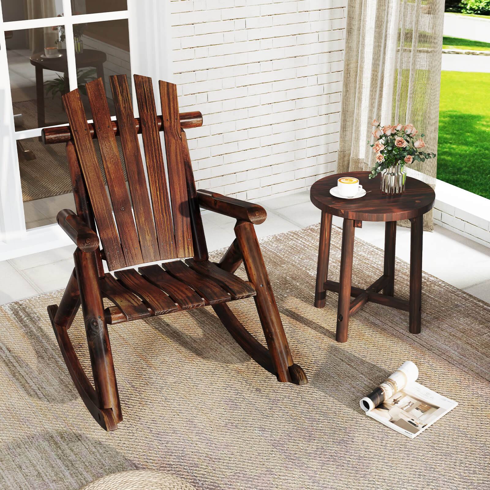 Alt View 3. Costway - Costway 2 PCS Outdoor Adirondack Rocking Chair for Adults Solid Wood Porch Rocker Patio Chair - Brown.
