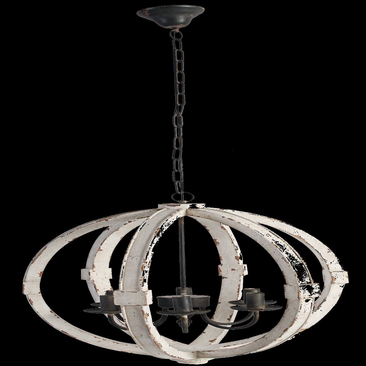 Alt View 6. Loheer - Loheer Six Light Wood Chandelier, Distressed White Finish, Adjustable Chain for Dining Room or Foyer.