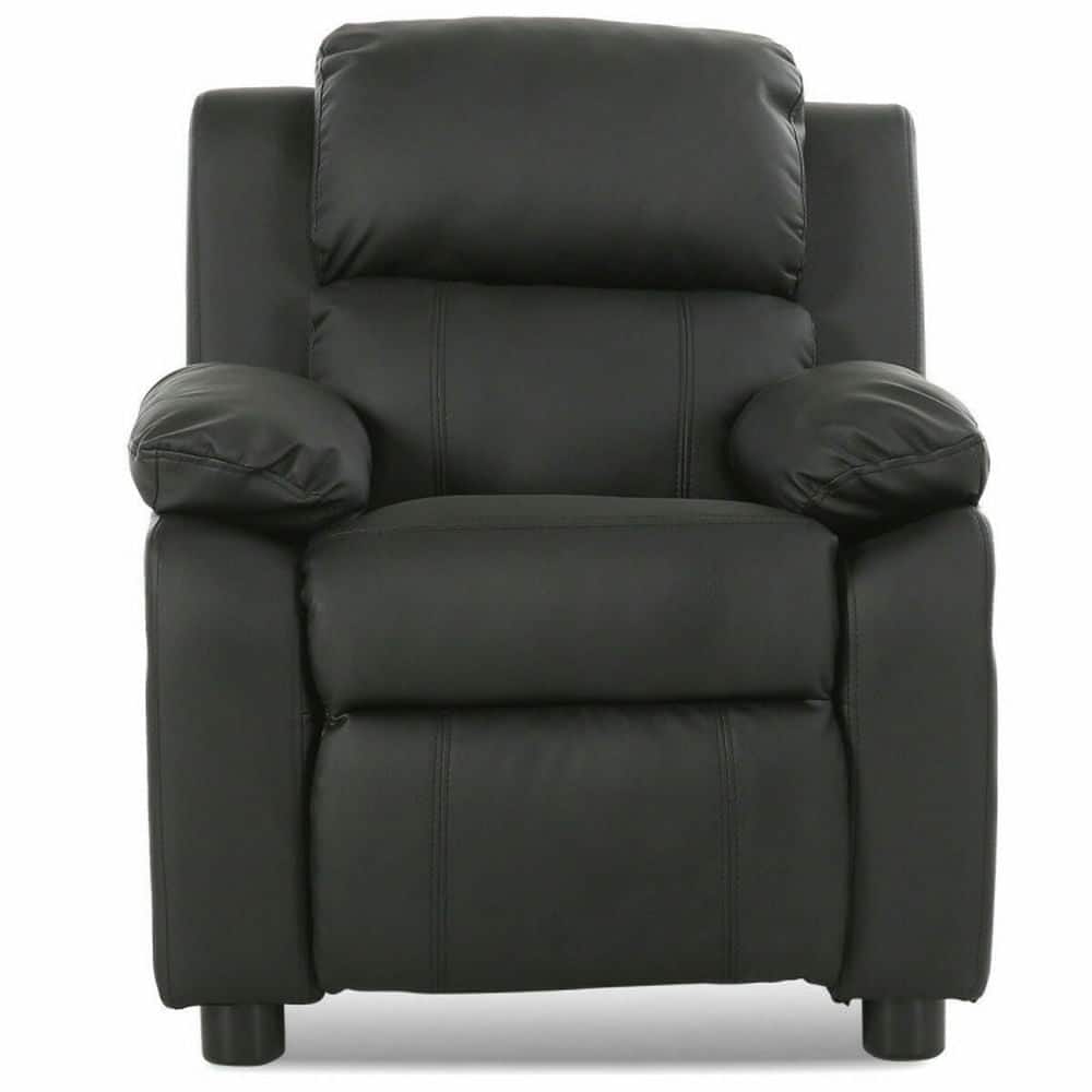 Kadyn - Kids Deluxe Headrest Recliner Sofa Chair with Storage Arms- Kids Chairs for Kids - Black