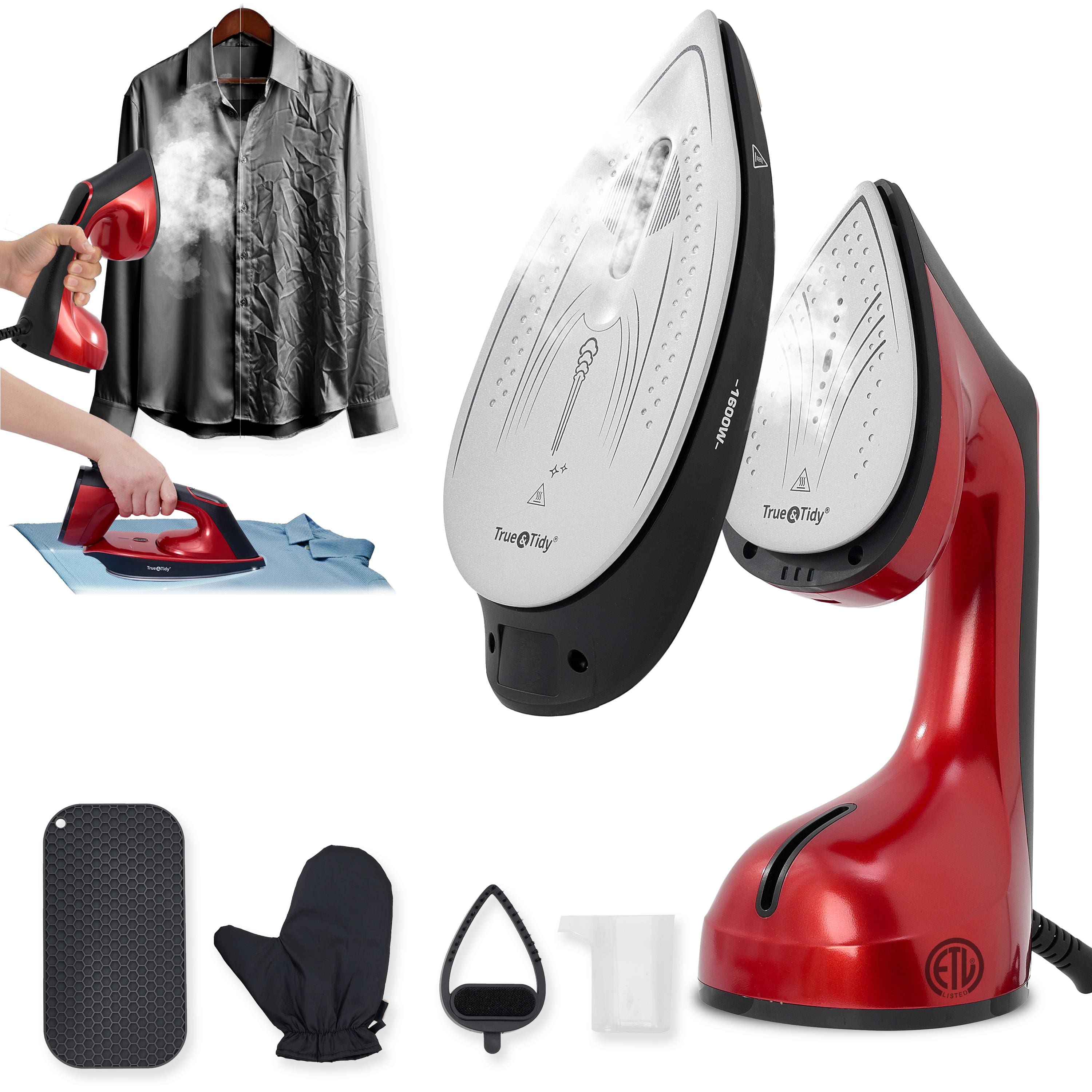 True & Tidy - 1600W DuoPress XL Iron & Steamer With Detachable Ironing Plate and Digital Screen - Red