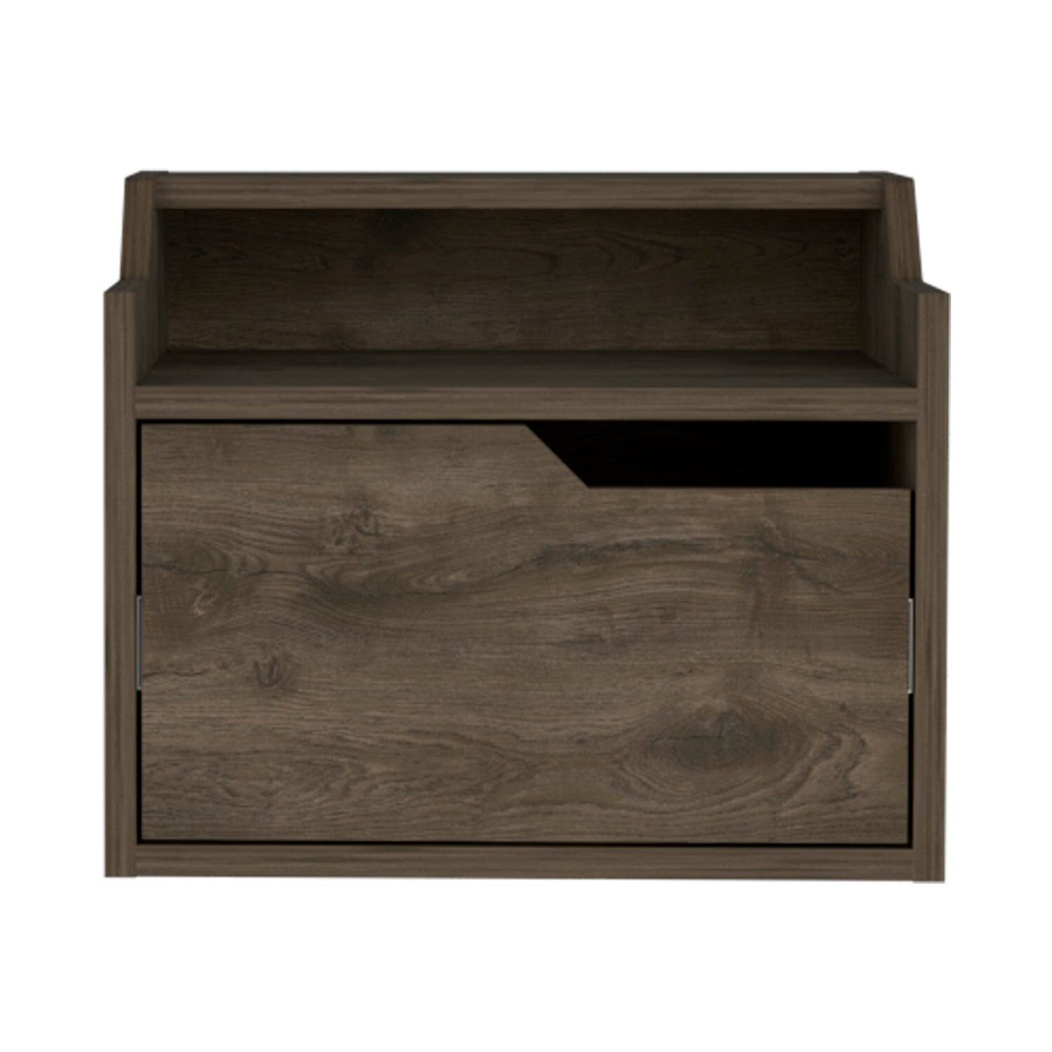 Front. Treevol Furniture - Floating Nightstand Chester, Bedroom, Dark Brown - Brown.