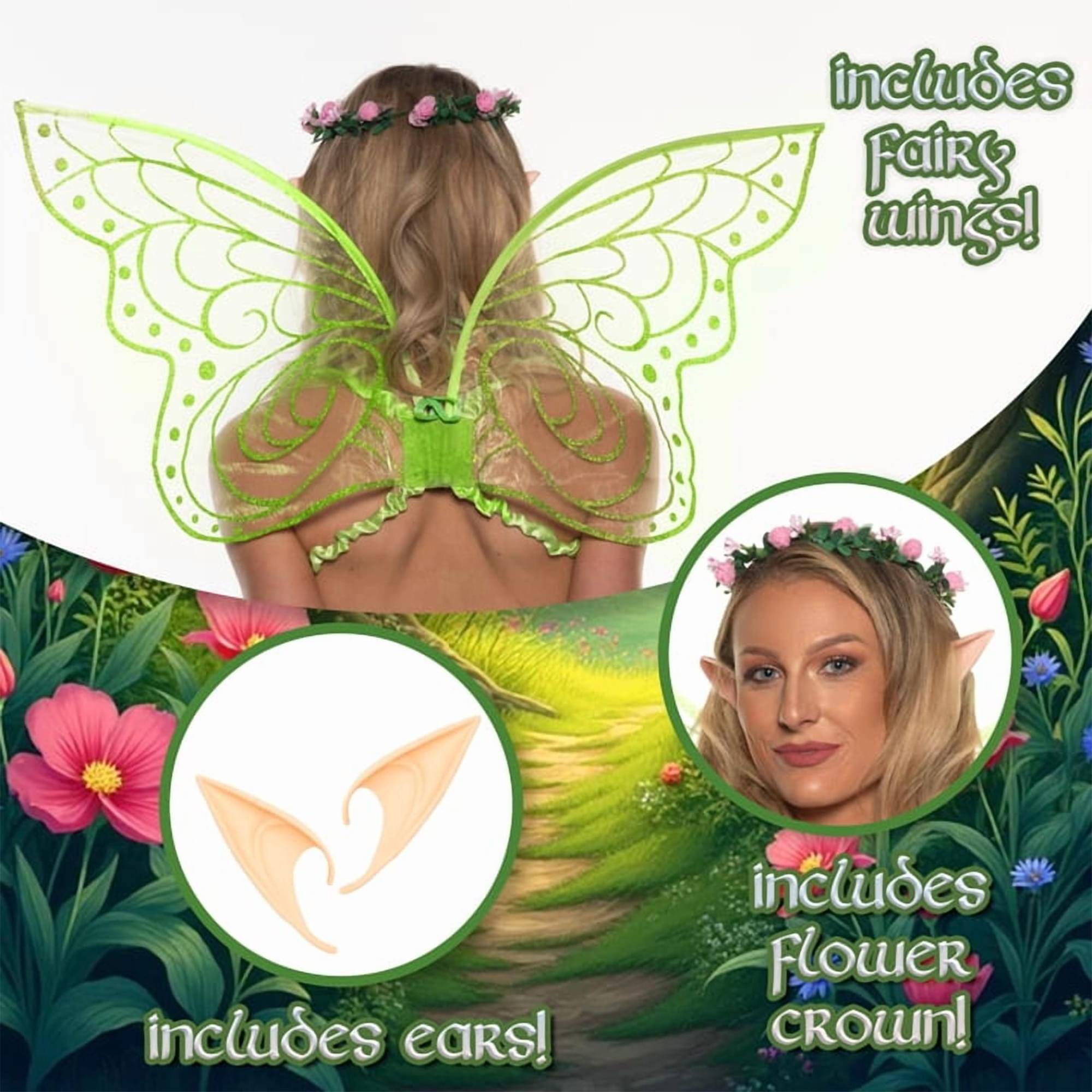 includes FAIRY wings!  
includes ears!  
includes Flower CROWN!