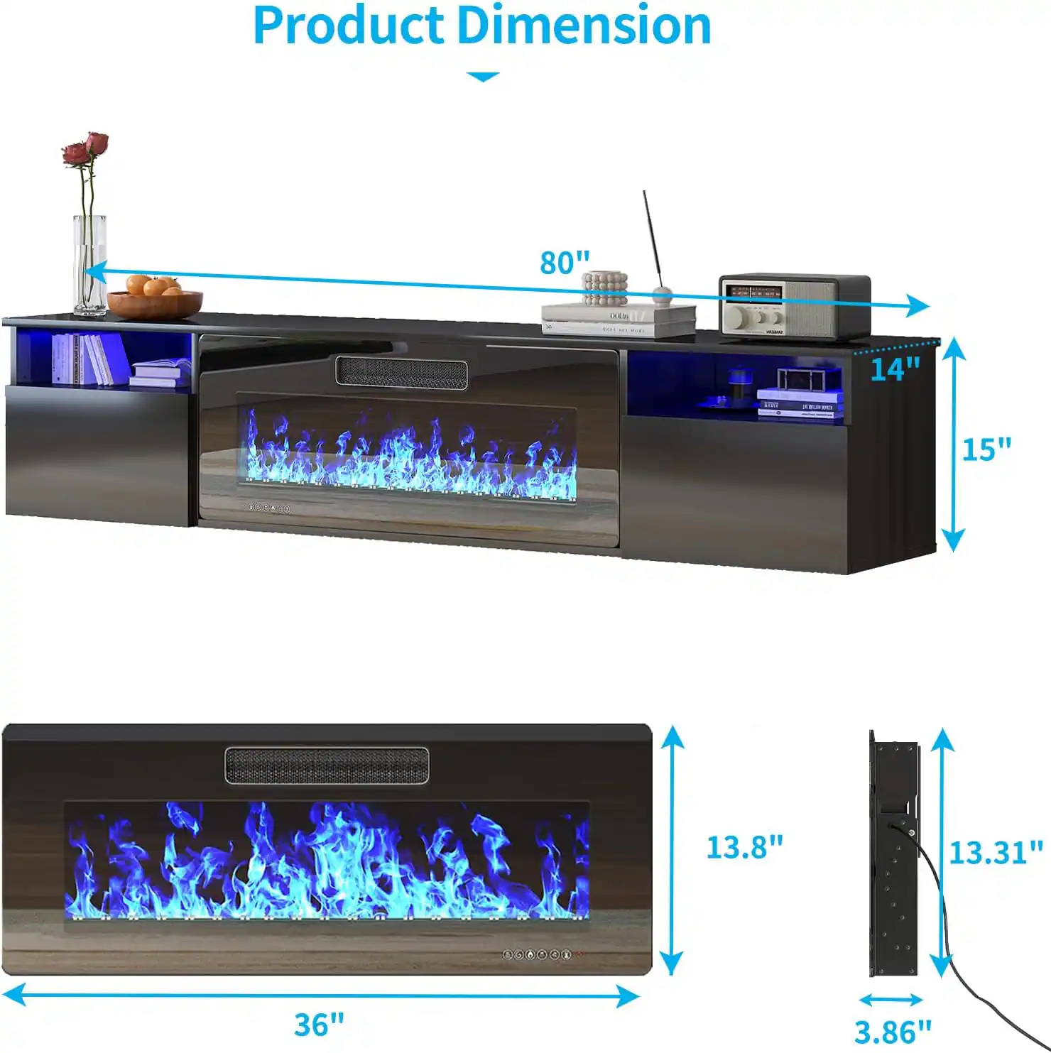 Product Dimension

- Length: 80"
- Height: 15"
- Depth: 14"
- Width: 36"
- Front Depth: 13.8"
- Side Depth: 13.31"
- Thickness: 3.86"